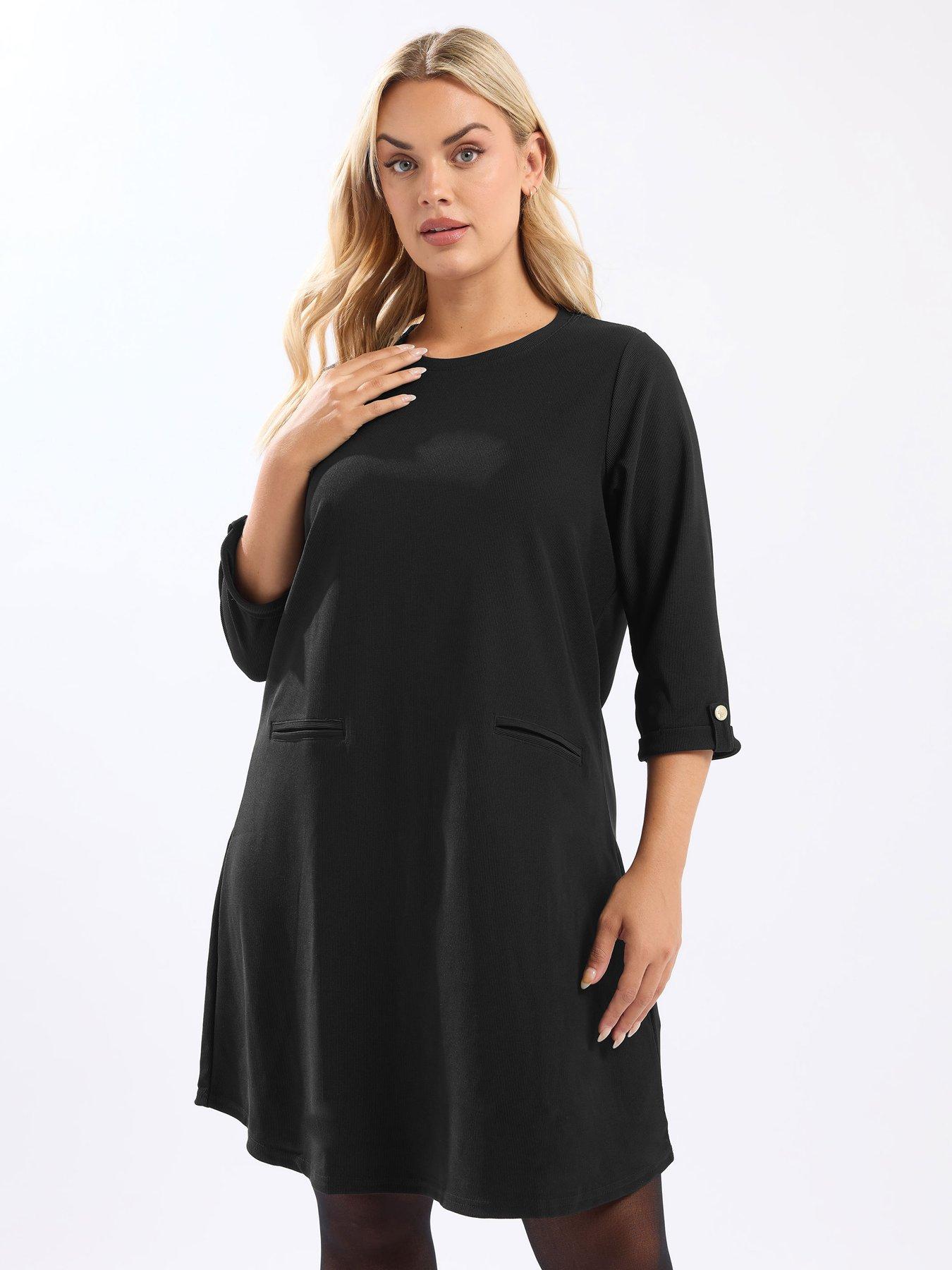 Yours Curve Ponte Rib Formal Shift Dress - Black