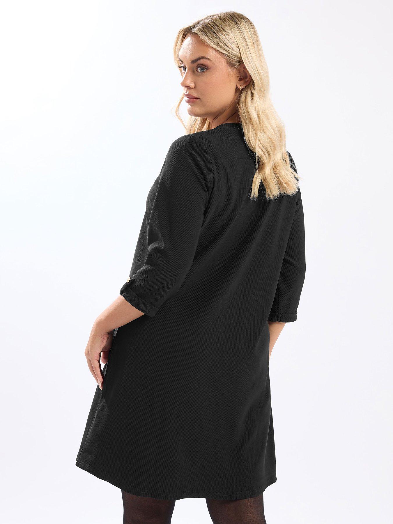 yours-curve-ponte-rib-formal-shift-dress-blackstillFront