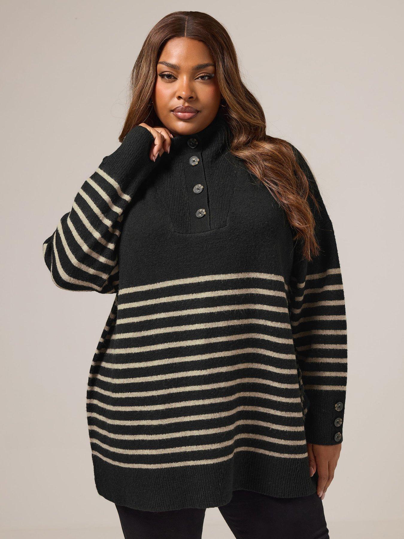 Yours Curve Button Thru Neck Jumper - Black