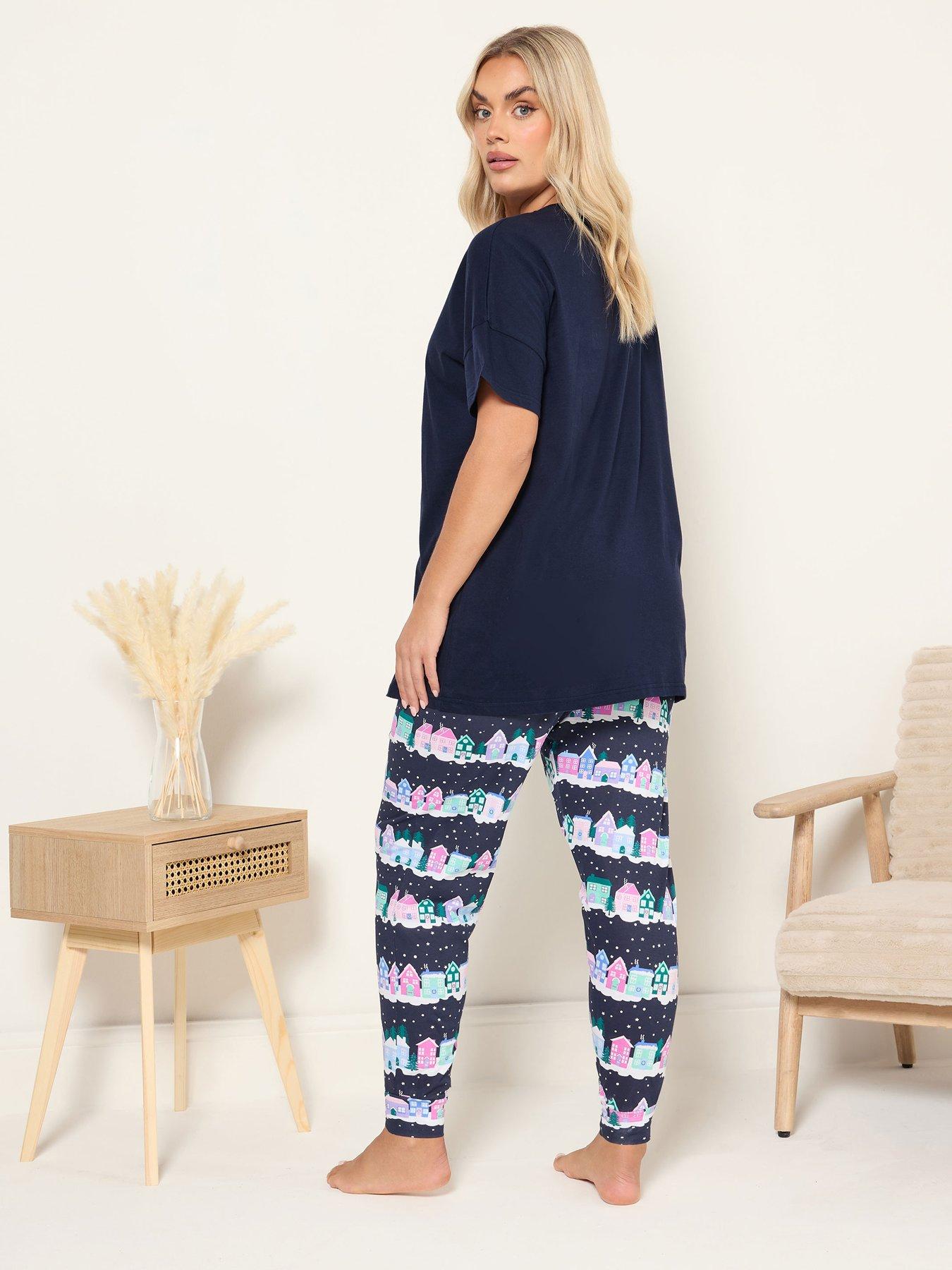 Image 2 of 4 of Yours Curve Cosy Nights Cuffed Pyjama Set - Blue