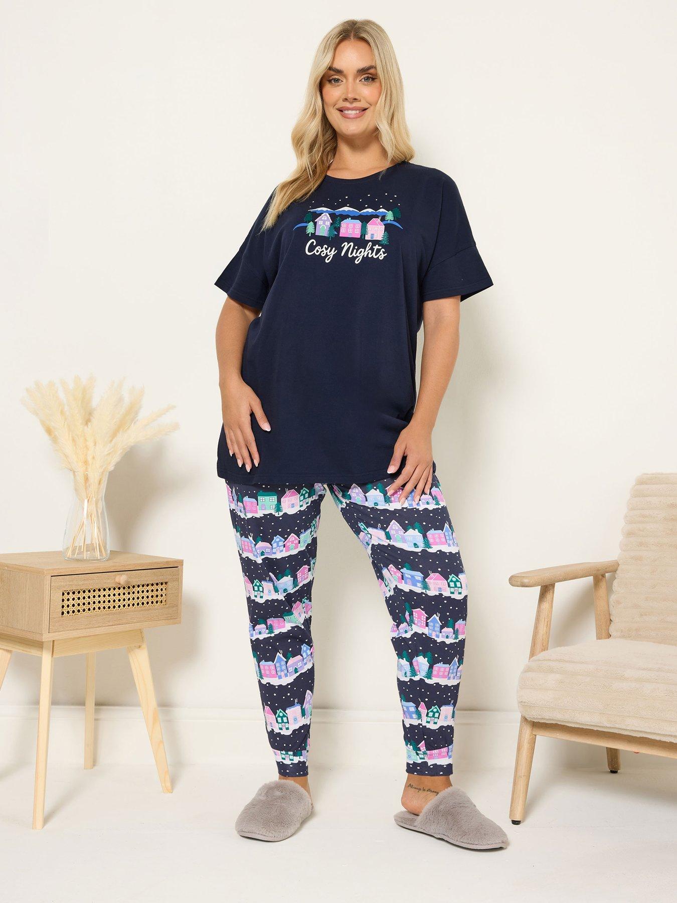 Image 3 of 4 of Yours Curve Cosy Nights Cuffed Pyjama Set - Blue