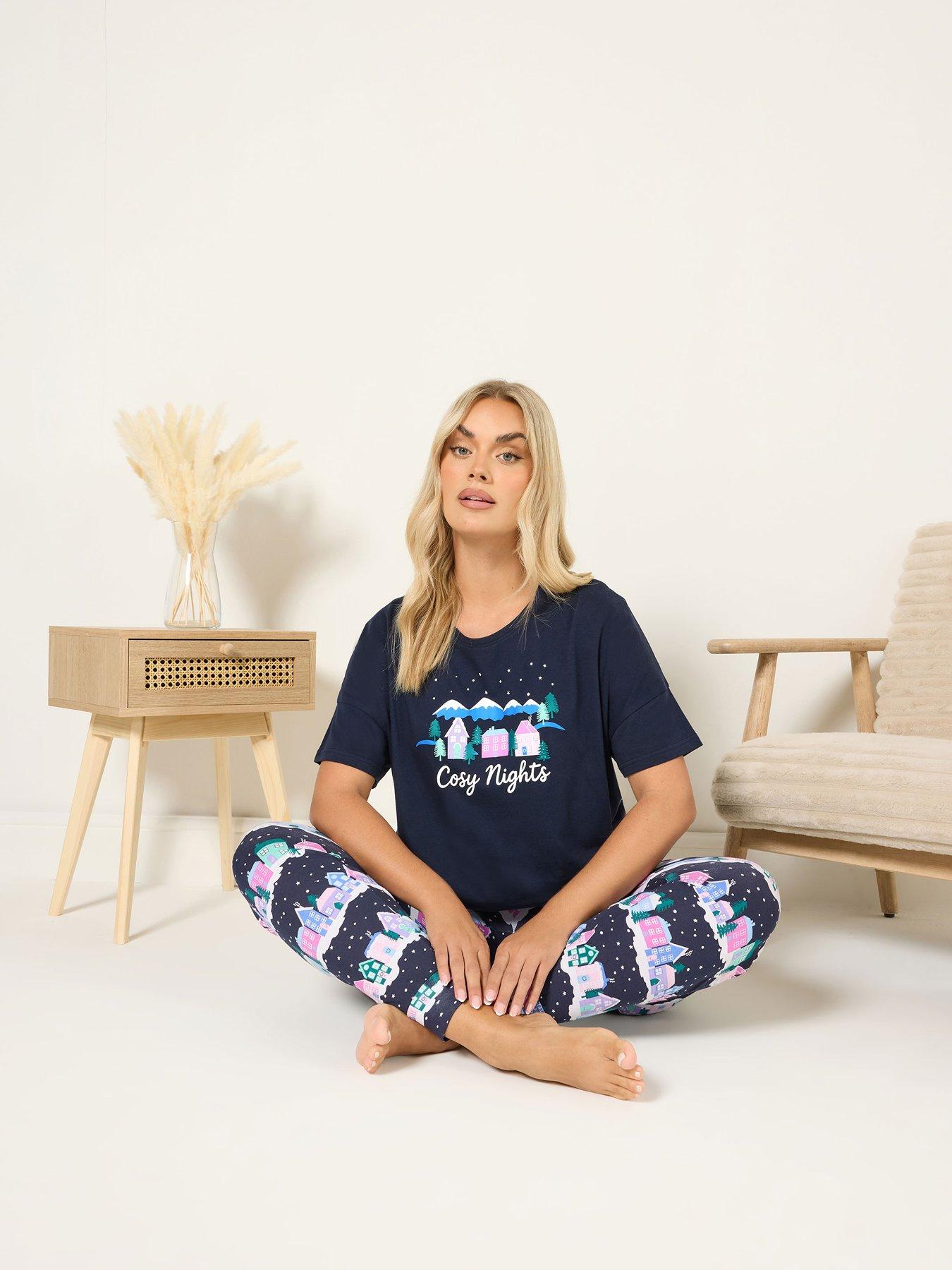 Image 4 of 4 of Yours Curve Cosy Nights Cuffed Pyjama Set - Blue