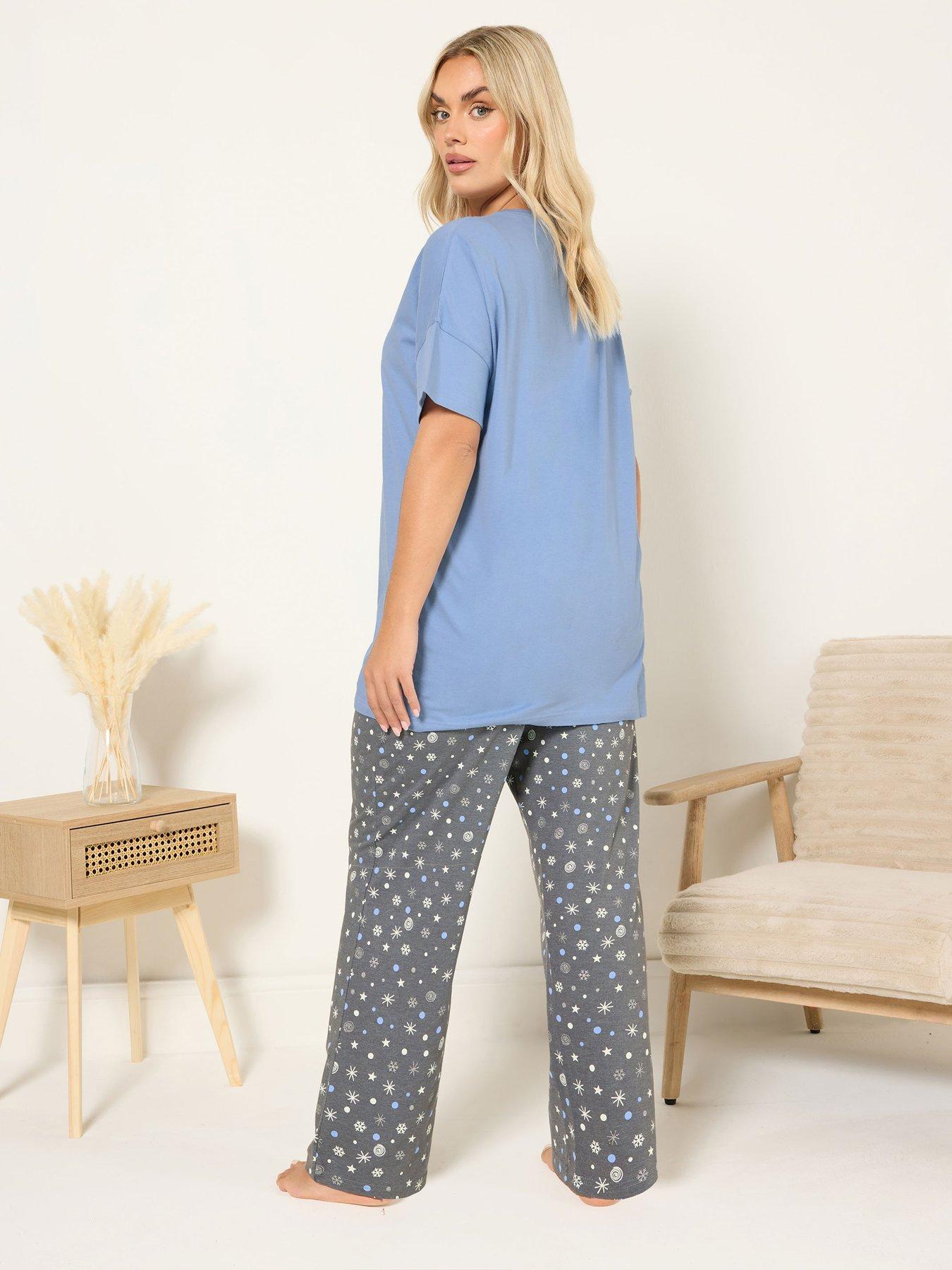 Image 2 of 4 of Yours Curve Just Chillin' Wide Leg Pyjama Set - Blue