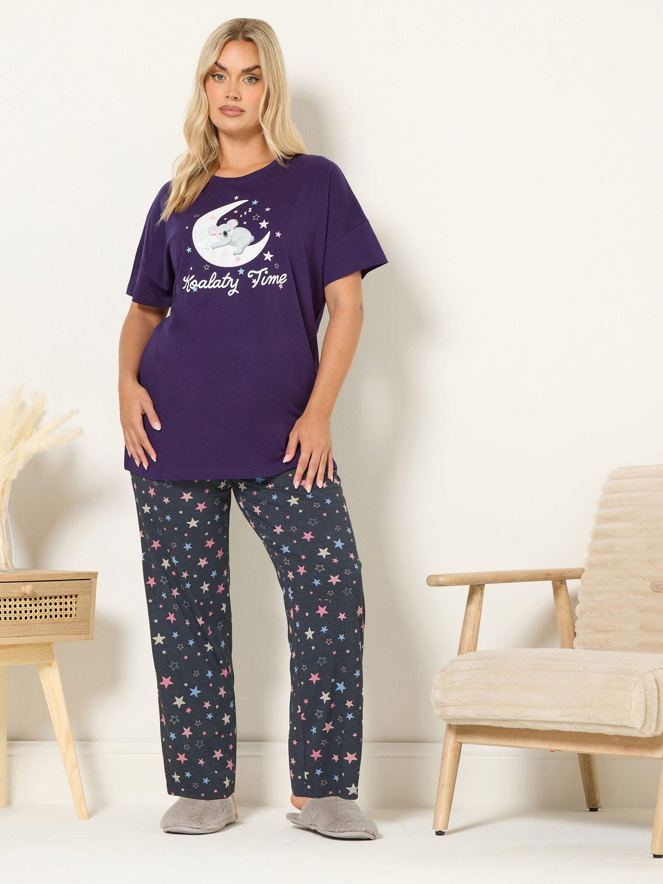 Yours Curve Koalaty Time Wide Leg Pyjama Set - Purple