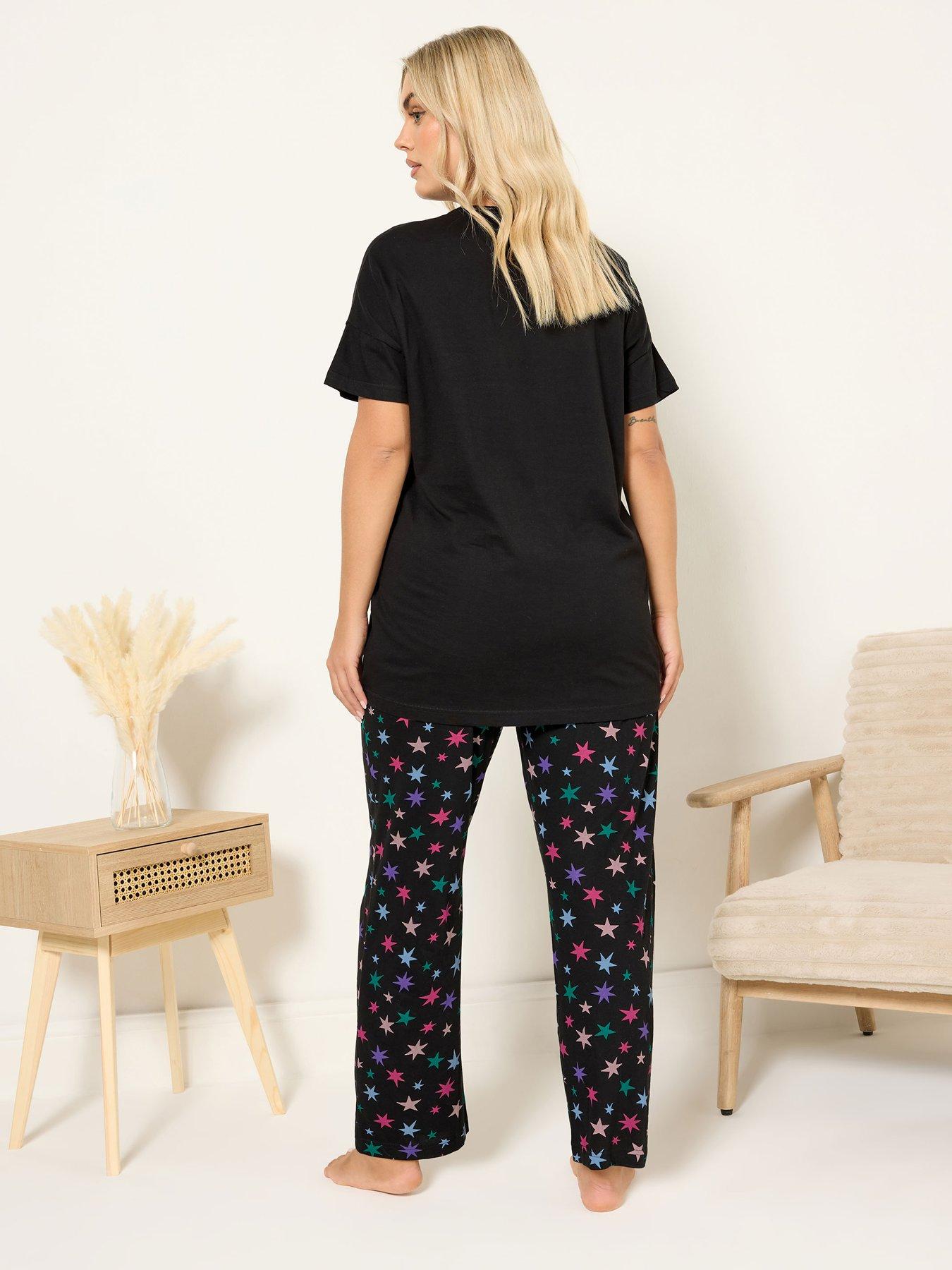 yours-curve-sparkle-shine-wide-leg-pyjama-set-blackstillFront