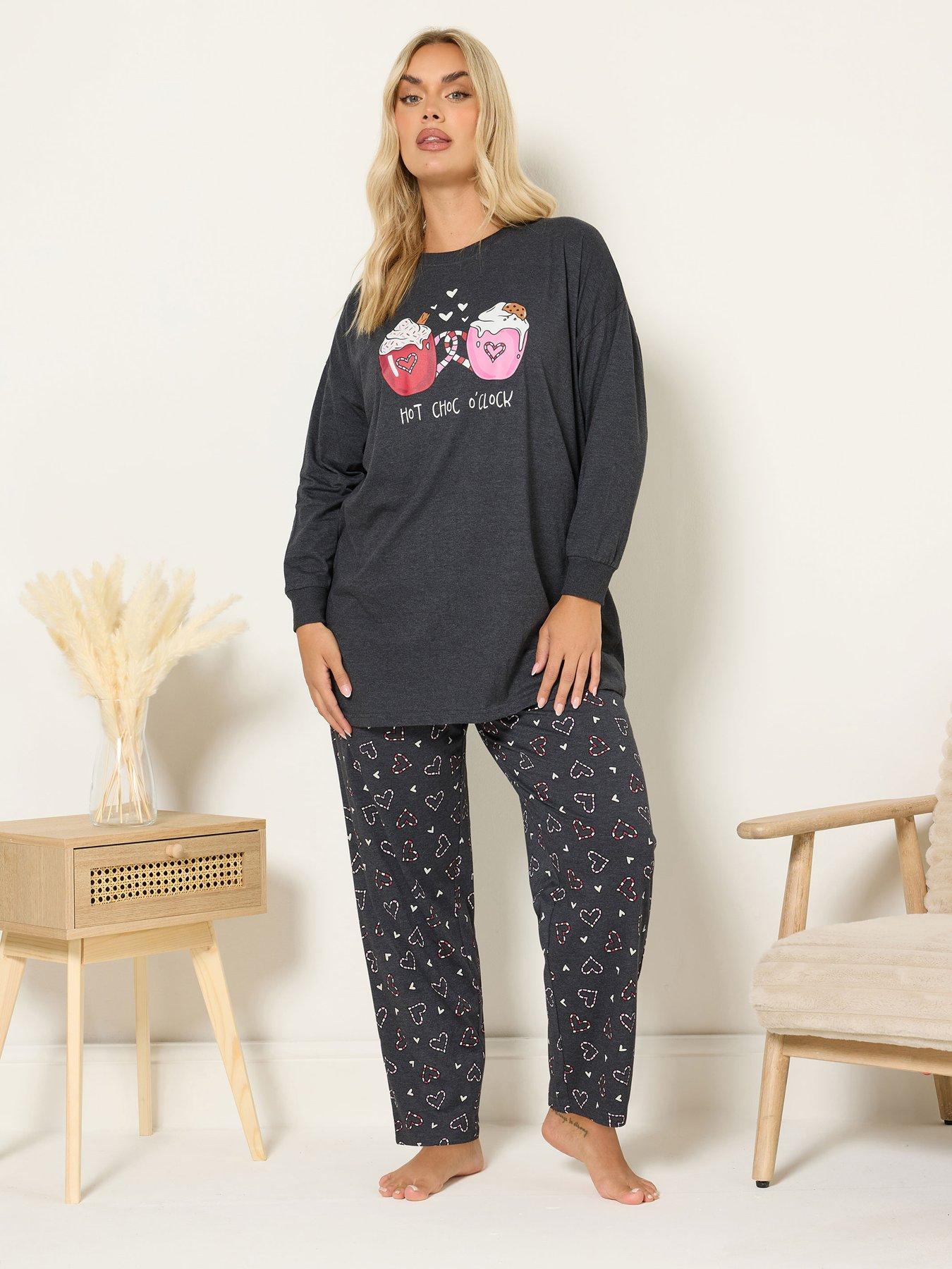 Image 3 of 4 of Yours Curve Hot Choc Wide Leg Pyjama Set - Grey