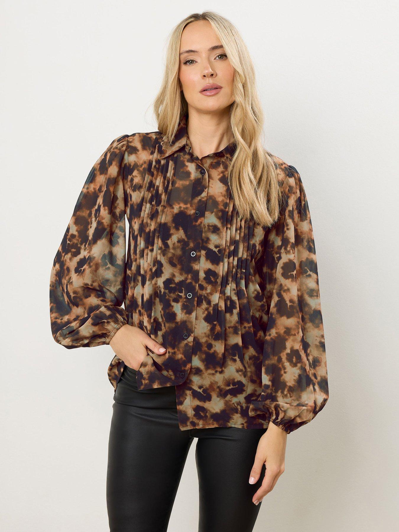 Long Tall Sally Tortoise Shell Pintuck Blouse - Natural