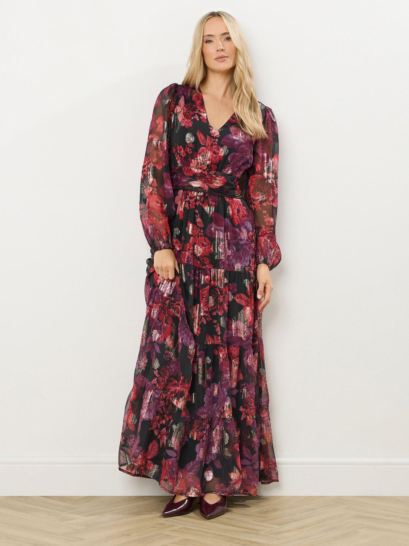 Long Tall Sally Jacquard Maxi Tiered Dress - Black