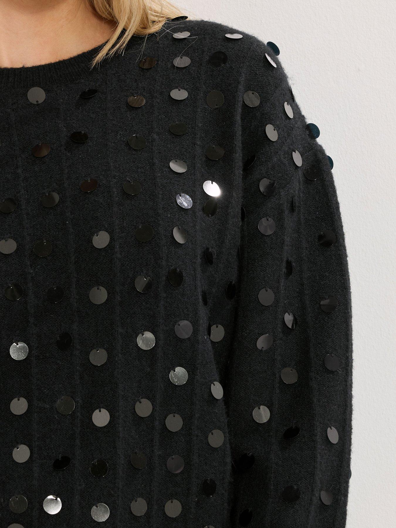 Image 4 of 4 of Long Tall Sally Disco Sequin Jumper - Black