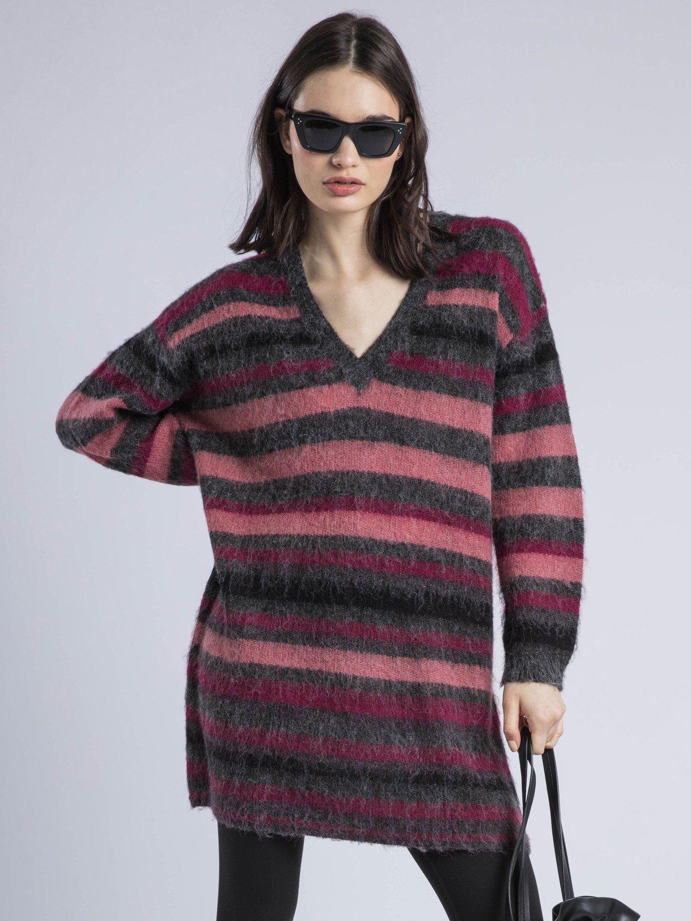 Religion Saint Jumper V-neck Jumper Dress - Grey