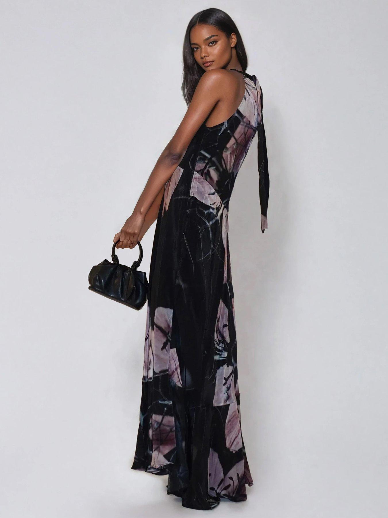 Image 2 of 5 of Religion Florence Halterneck Maxi Dress With Sash Detail In Dark Floral - Black