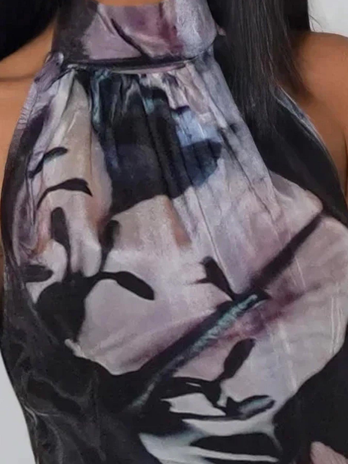 Image 5 of 5 of Religion Florence Halterneck Maxi Dress With Sash Detail In Dark Floral - Black