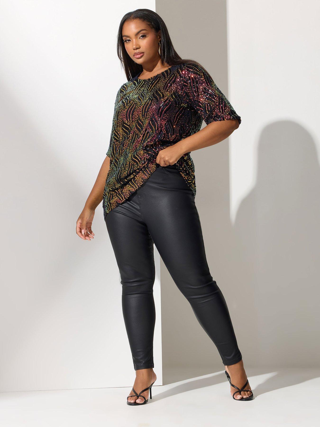 Image 3 of 4 of Yours Curve Sequin Abstract Animal Bow Back Top - Black