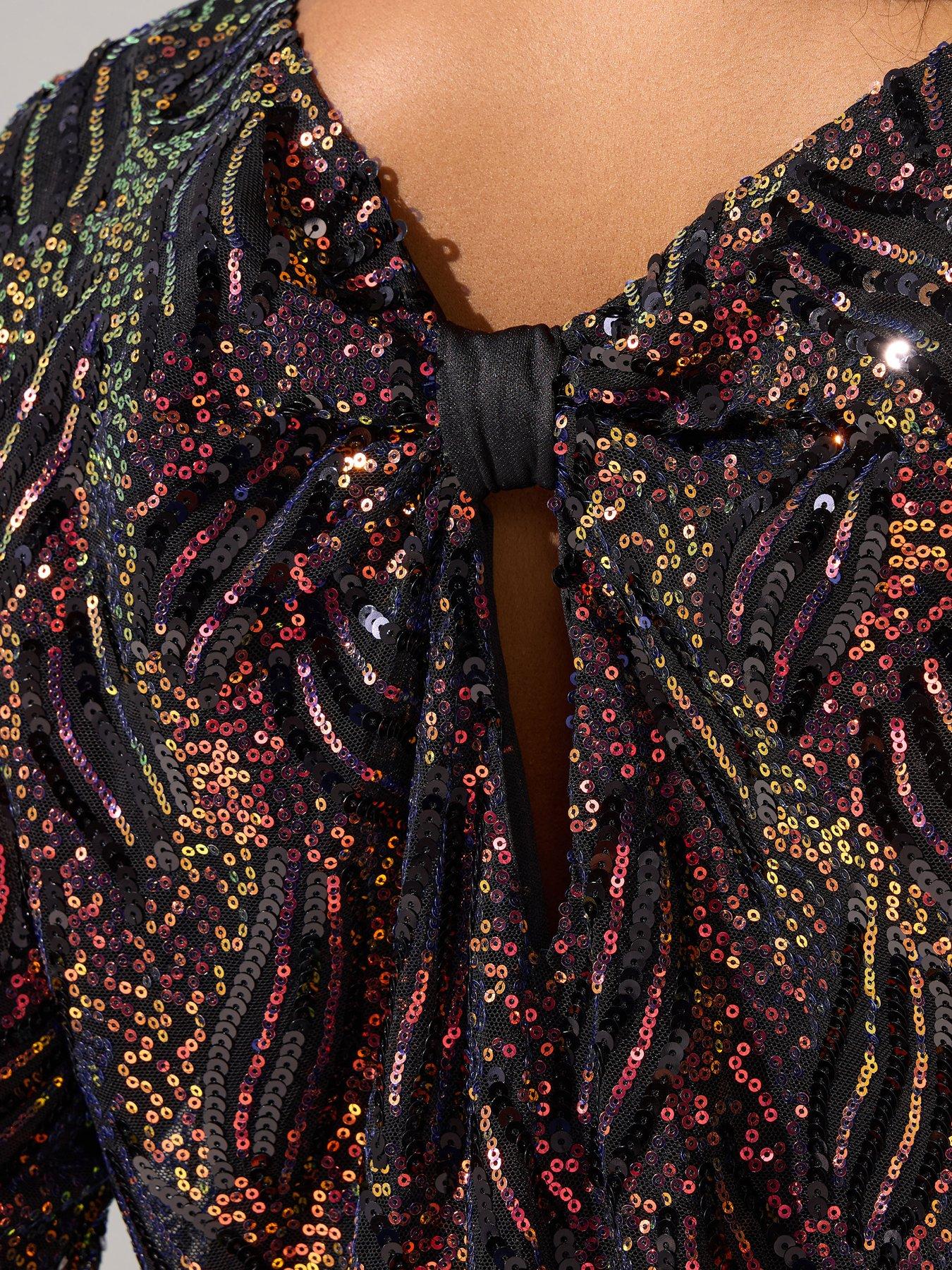 Image 4 of 4 of Yours Curve Sequin Abstract Animal Bow Back Top - Black