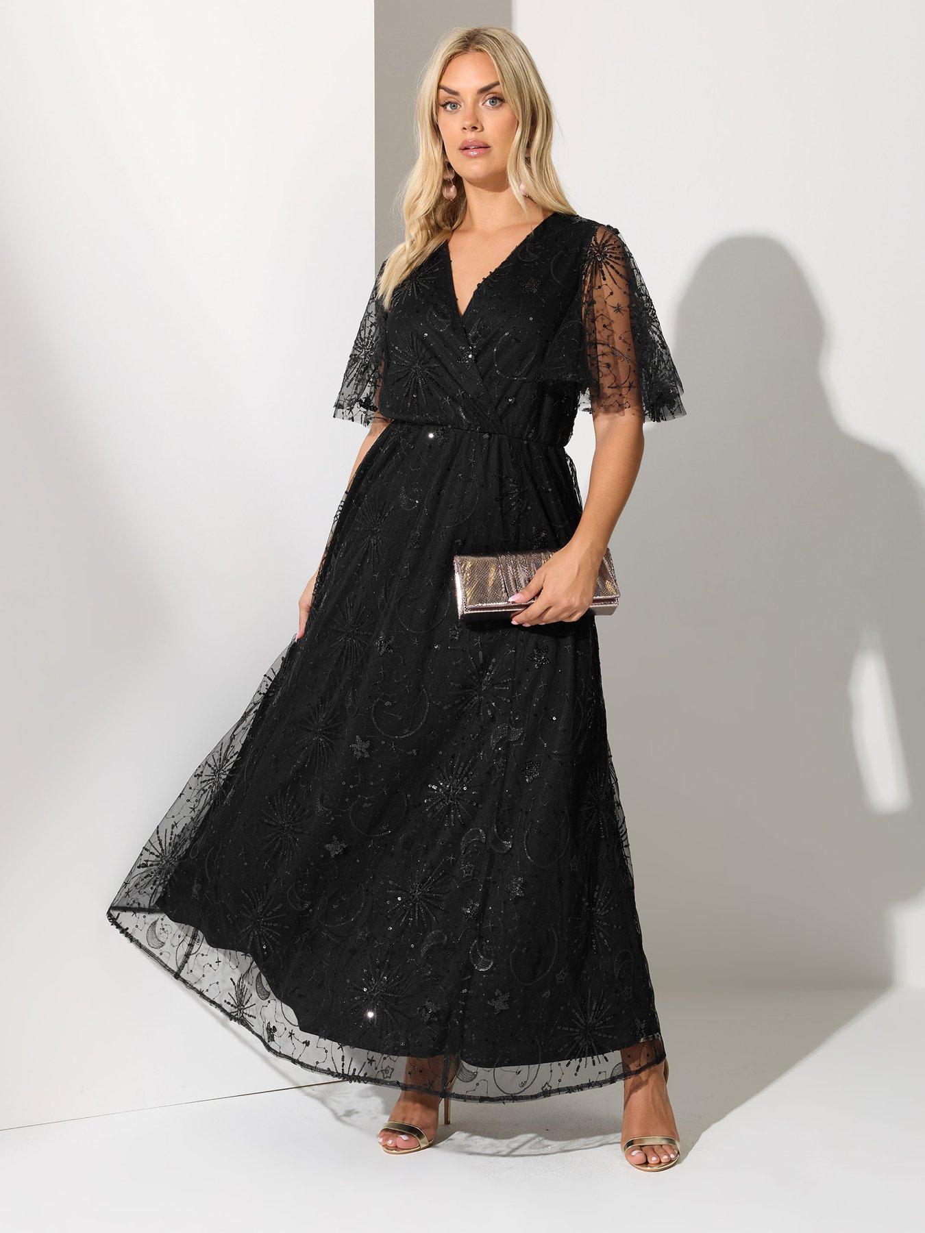 Image 4 of 4 of Yours Curve Sequin Wrap Maxi Dress - Black