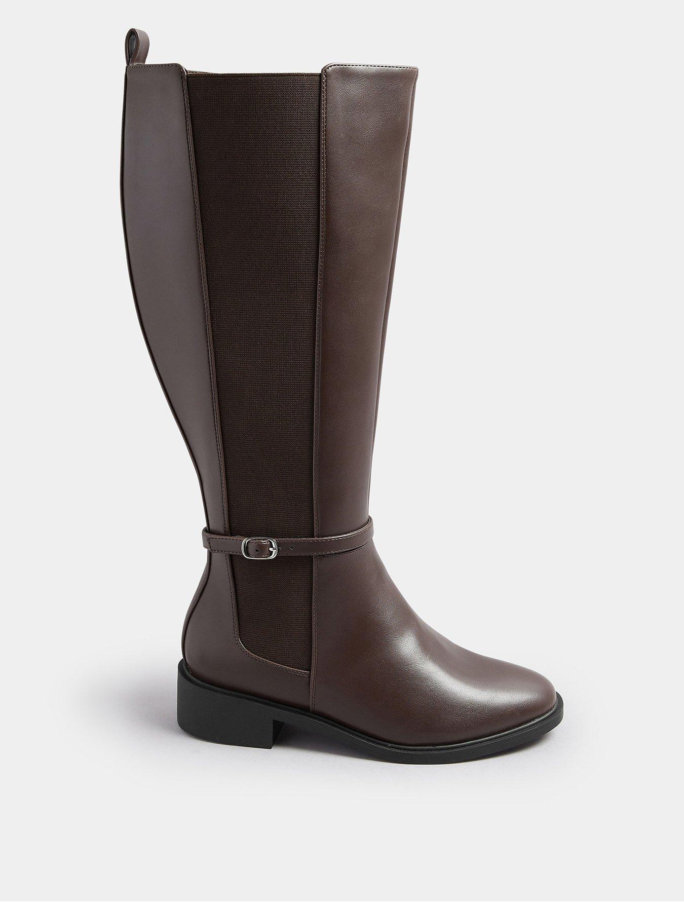 Yours Extra Wide Fit Elastic Riding Boot - Brown