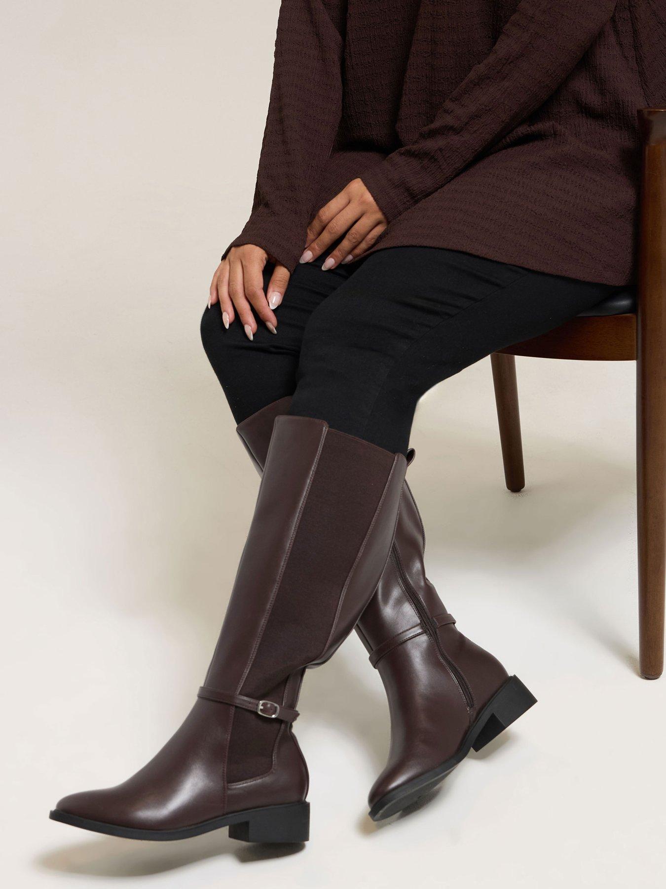 Image 4 of 4 of Yours Extra Wide Fit Elastic Riding Boot - Brown