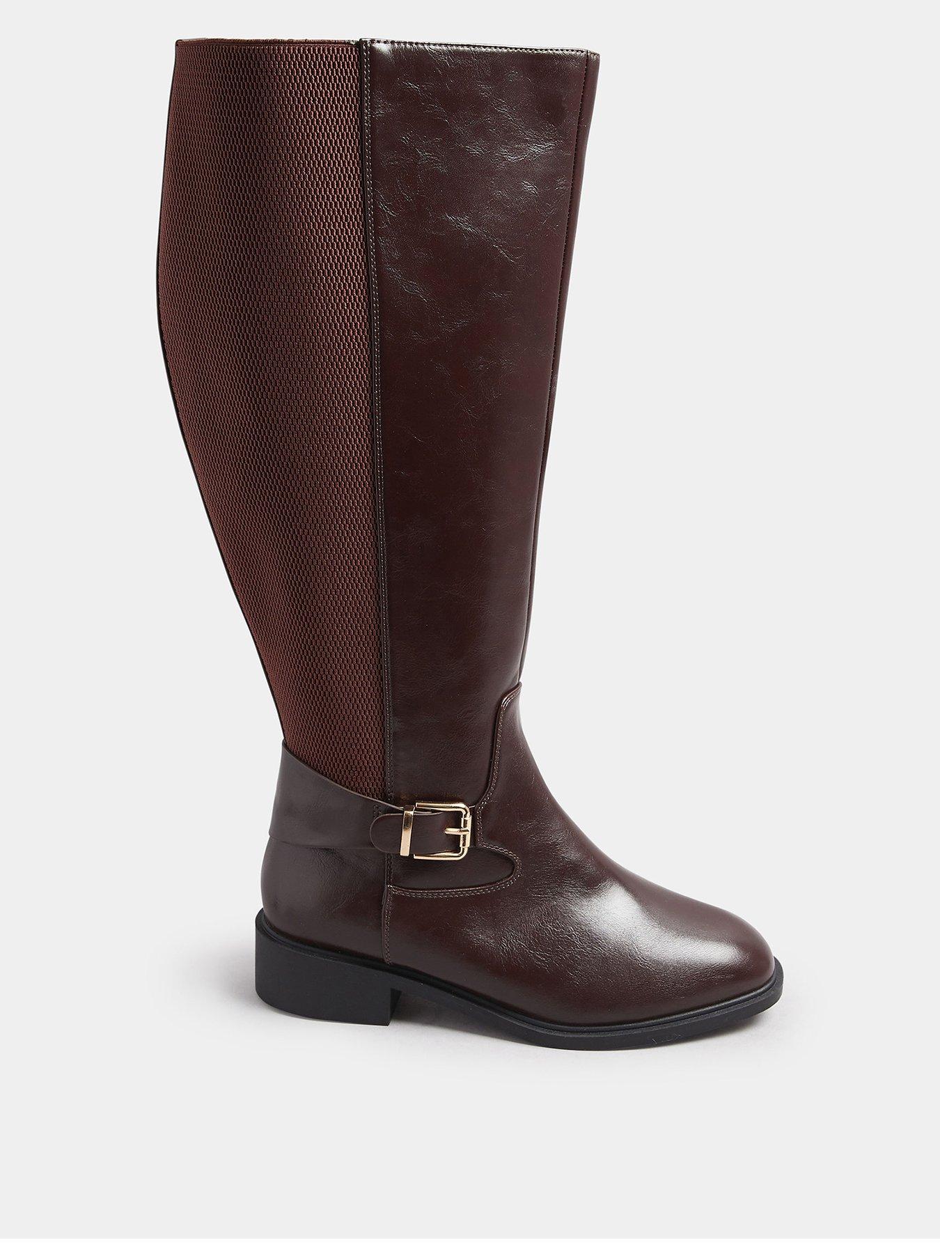 yours-extra-wide-fit-buckle-stretch-knee-boot-brown