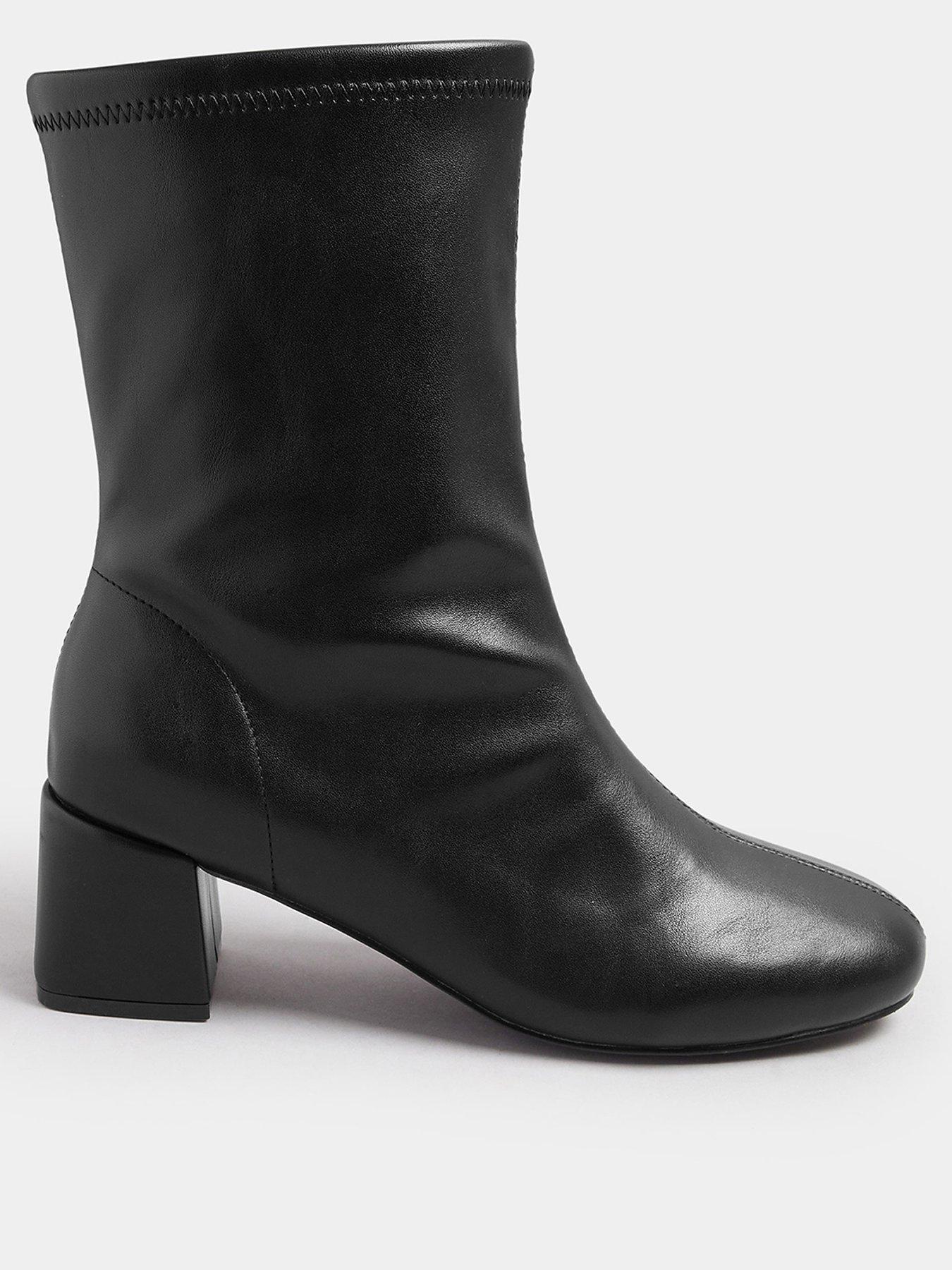 Yours Extra Wide Fit Block Heel Stretch Boot - Black