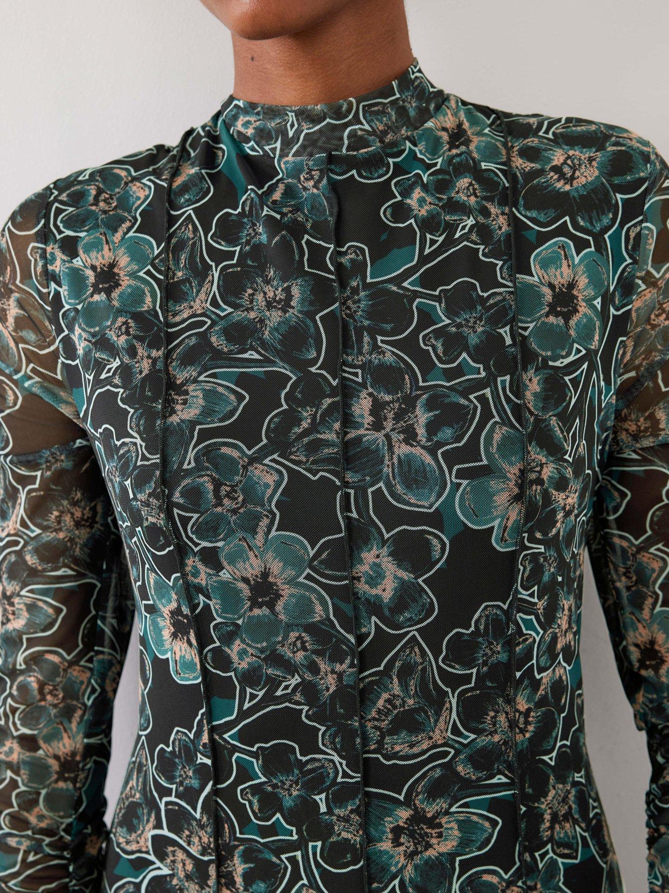 mint velvet green floral print midi dress Mesh - Trendy Dress