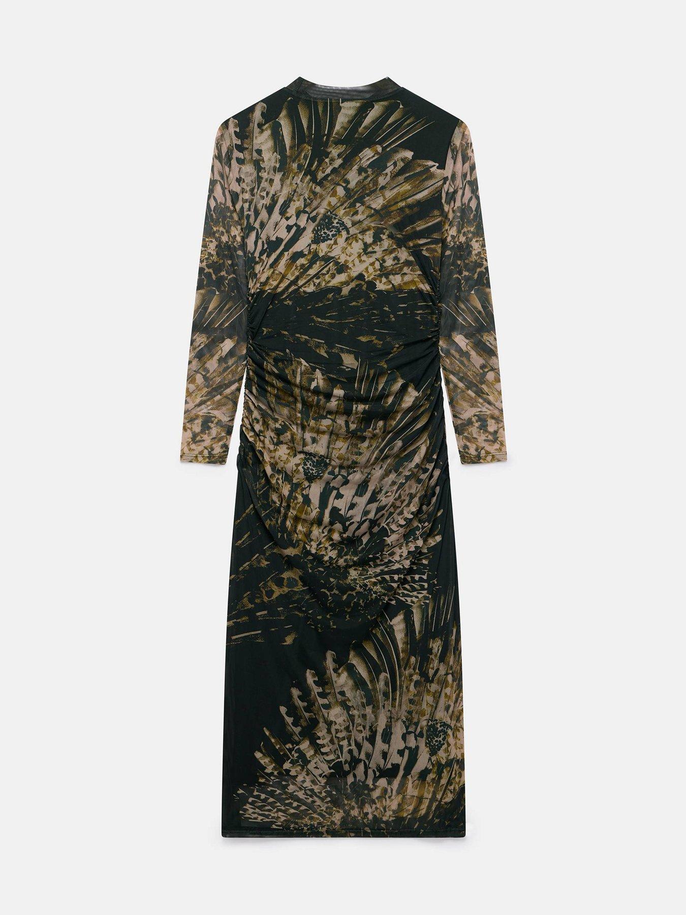 Mint Velvet Abstract Print Mesh Midi Dress - Gold | Very Ireland