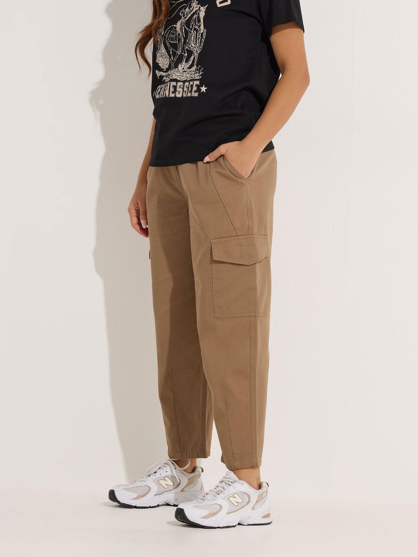 pixiegirl-petite-barrel-leg-cargo-trouser-brownfront