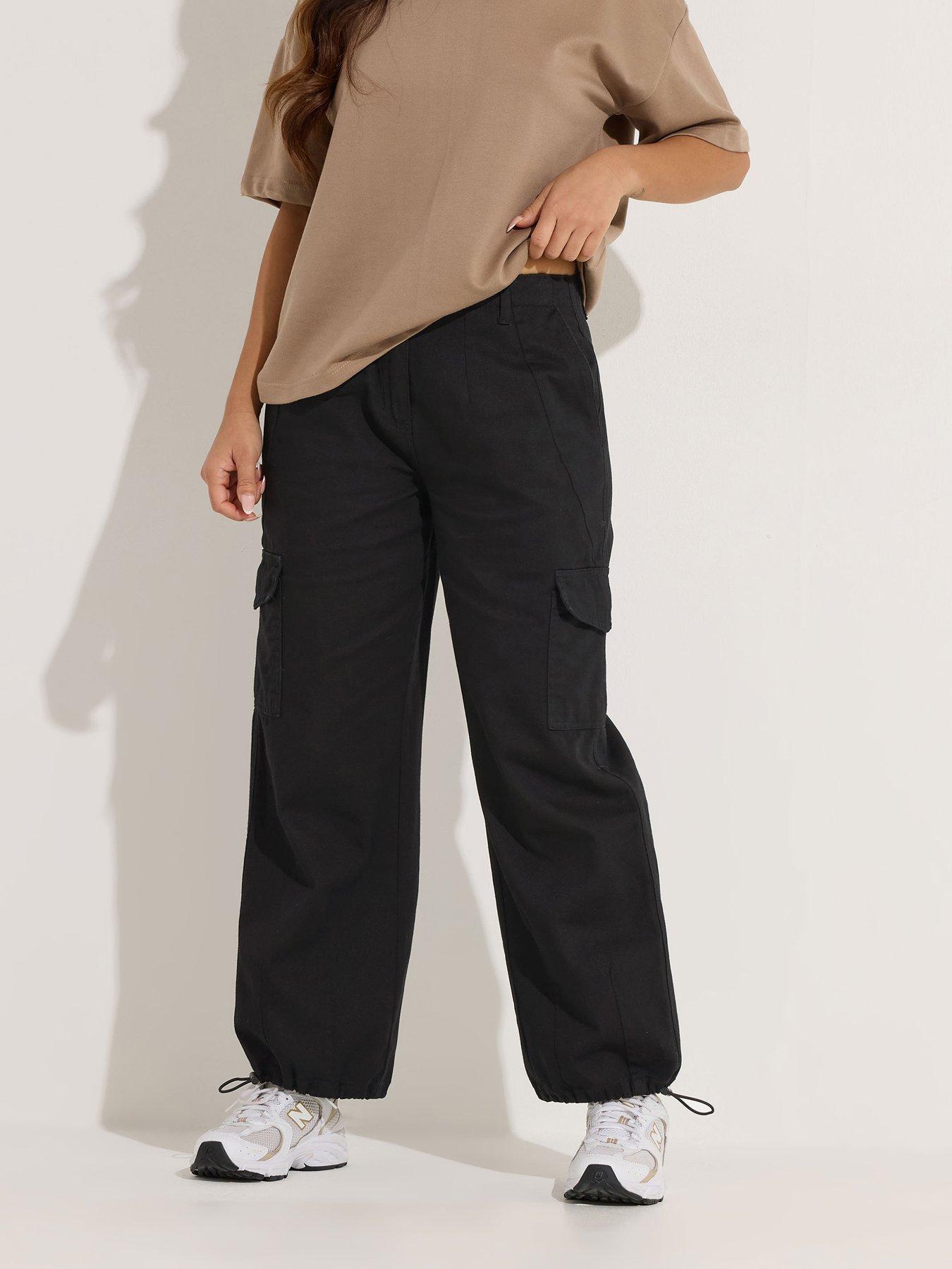 pixiegirl-petite-cuffed-cargo-trouser-blackfront