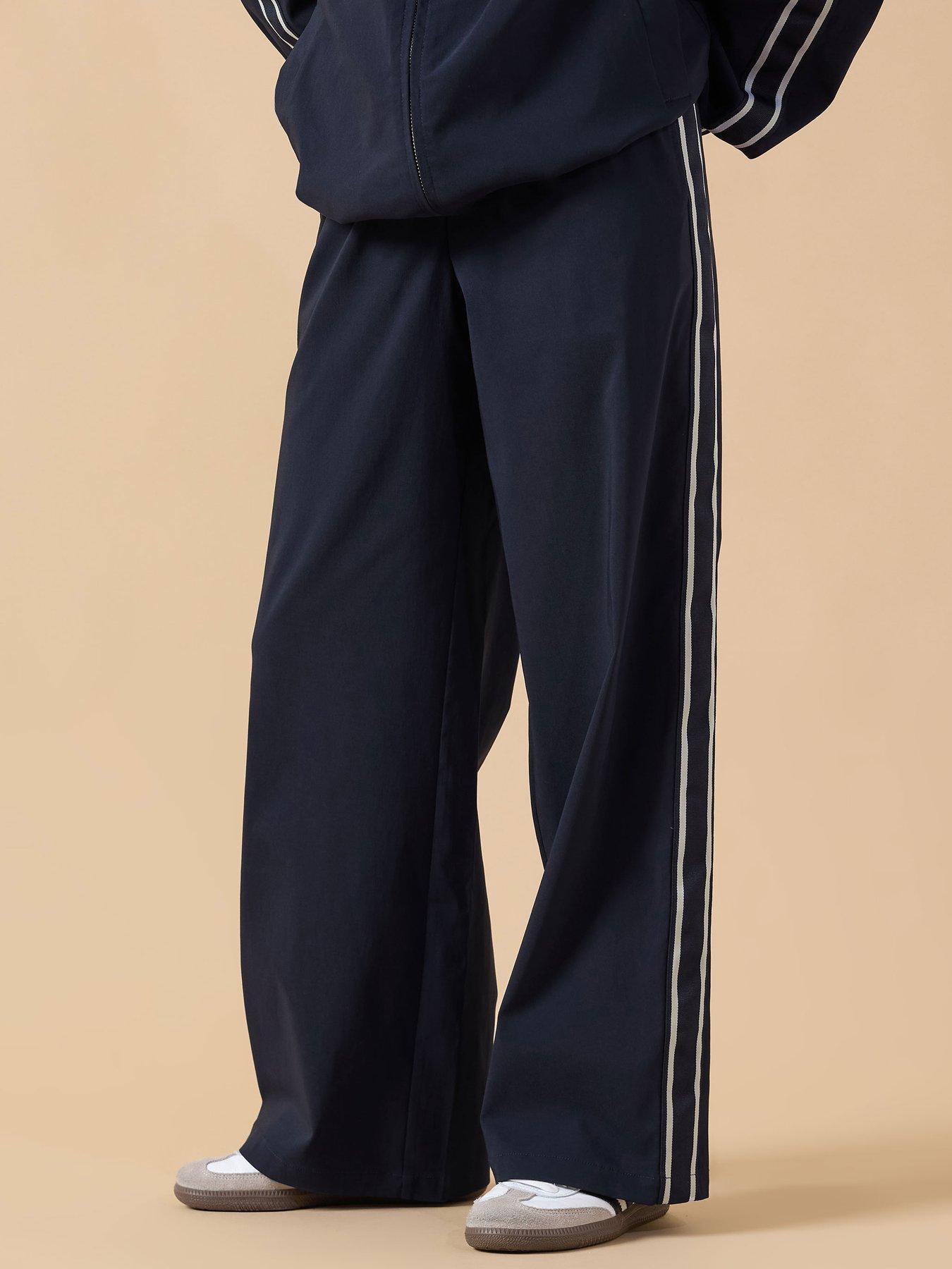 PixieGirl Petite Stretch Tie Waist Side Stripe Trouser - Blue