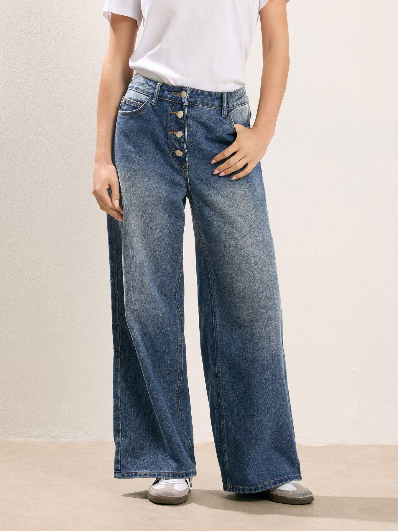 Image 1 of 4 of PixieGirl Petite Button Front Wide Leg Jean