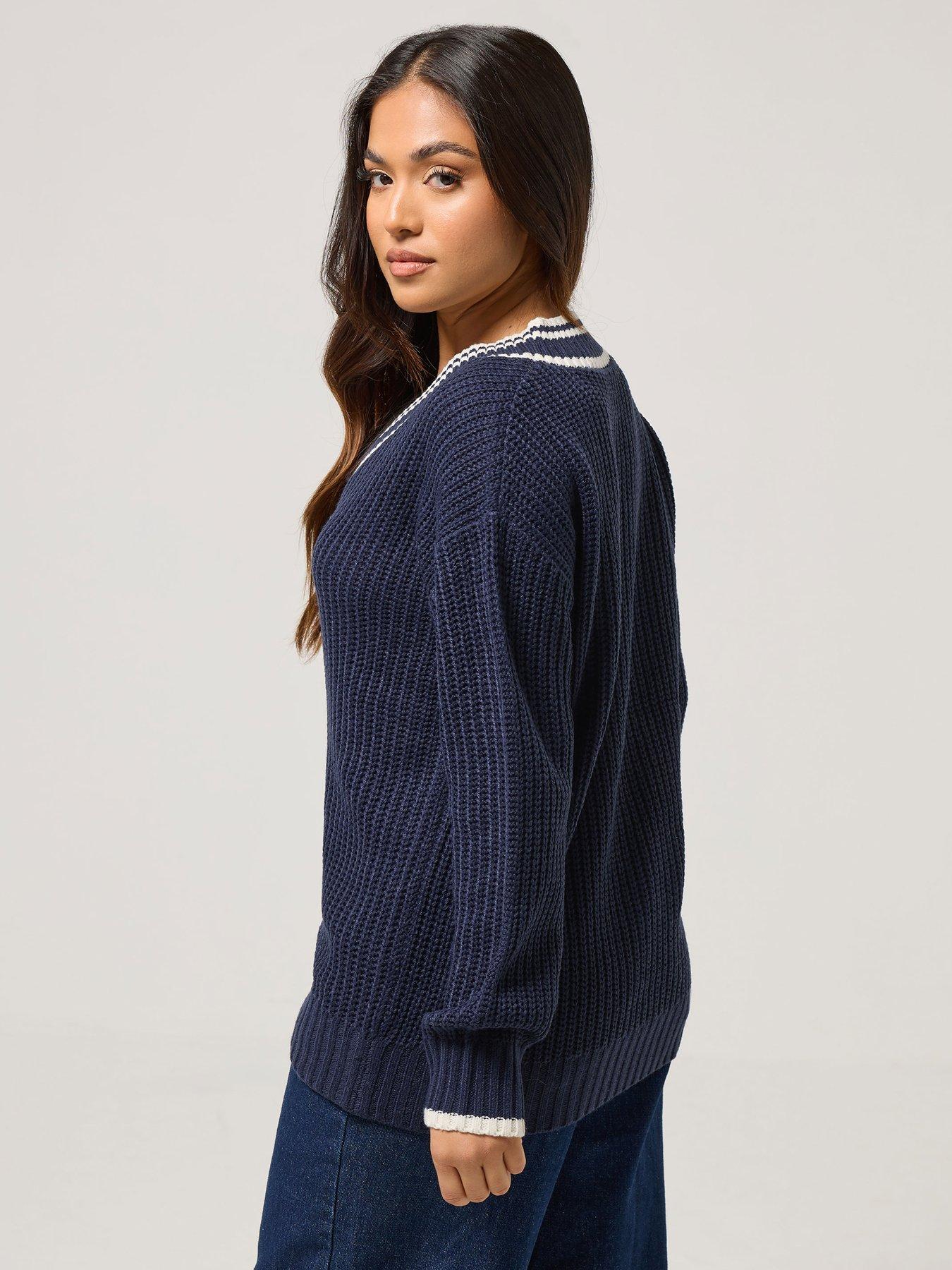 pixiegirl-petite-v-neck-varsity-jumper-bluestillFront
