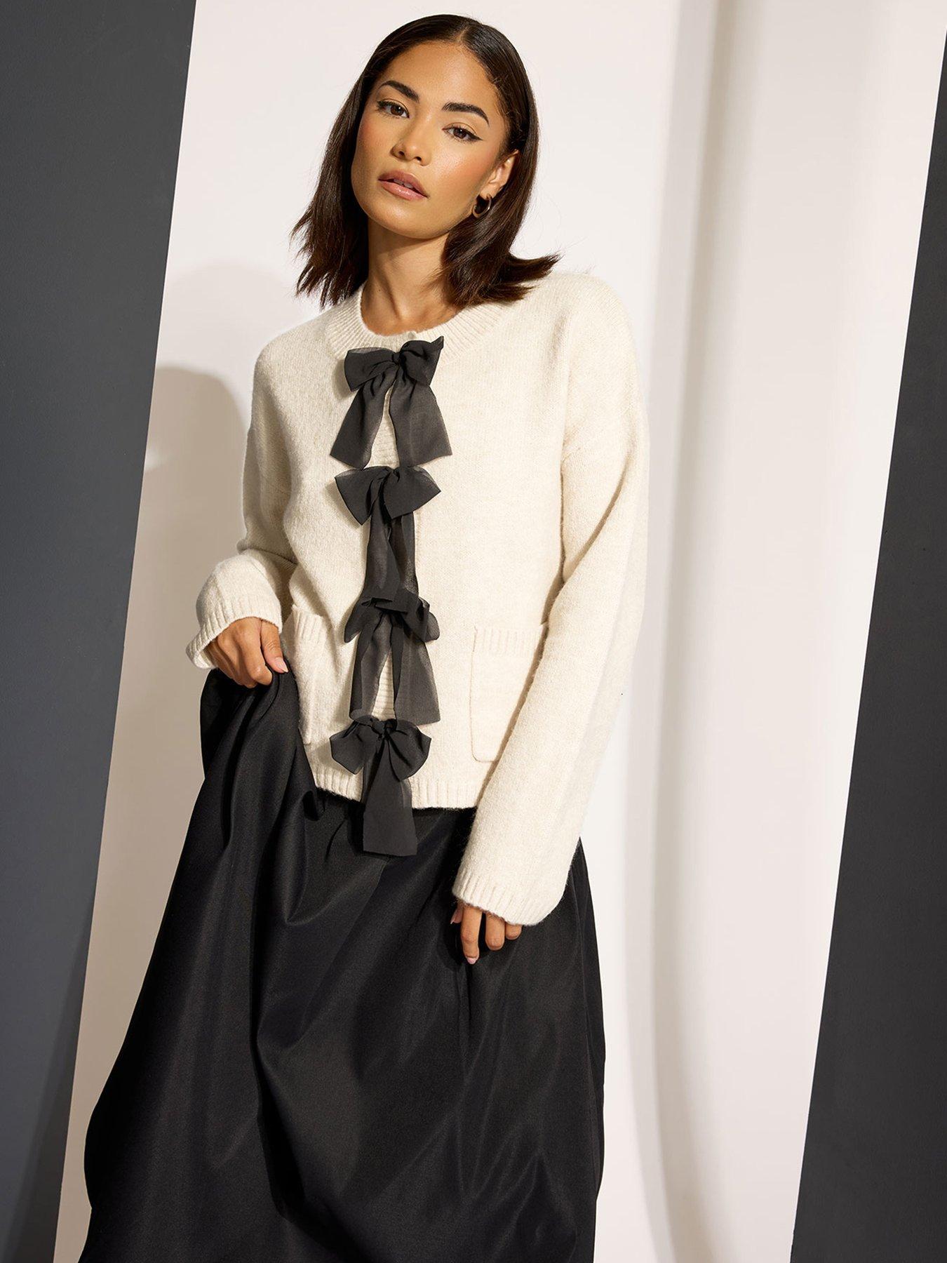 PixieGirl Petite Bow Front Cardigan - Ivory