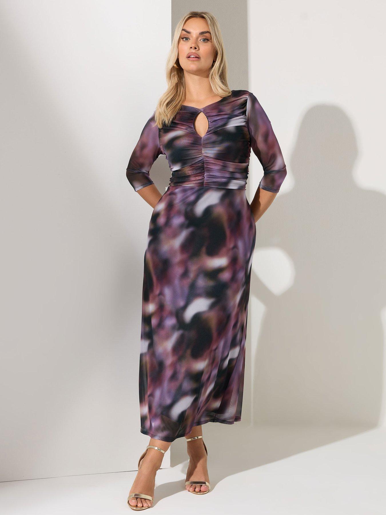 Image 1 of 4 of Yours Curve Blur Keyhole Mesh Dress - Purple