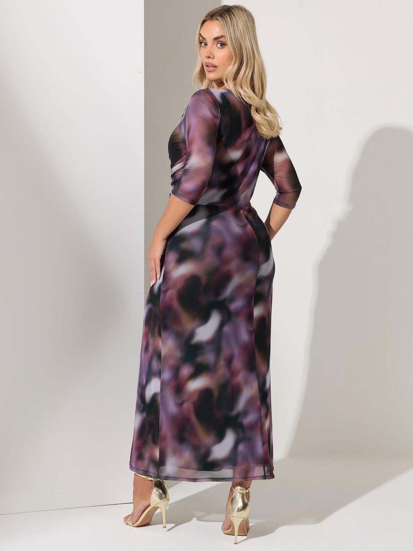 Image 2 of 4 of Yours Curve Blur Keyhole Mesh Dress - Purple