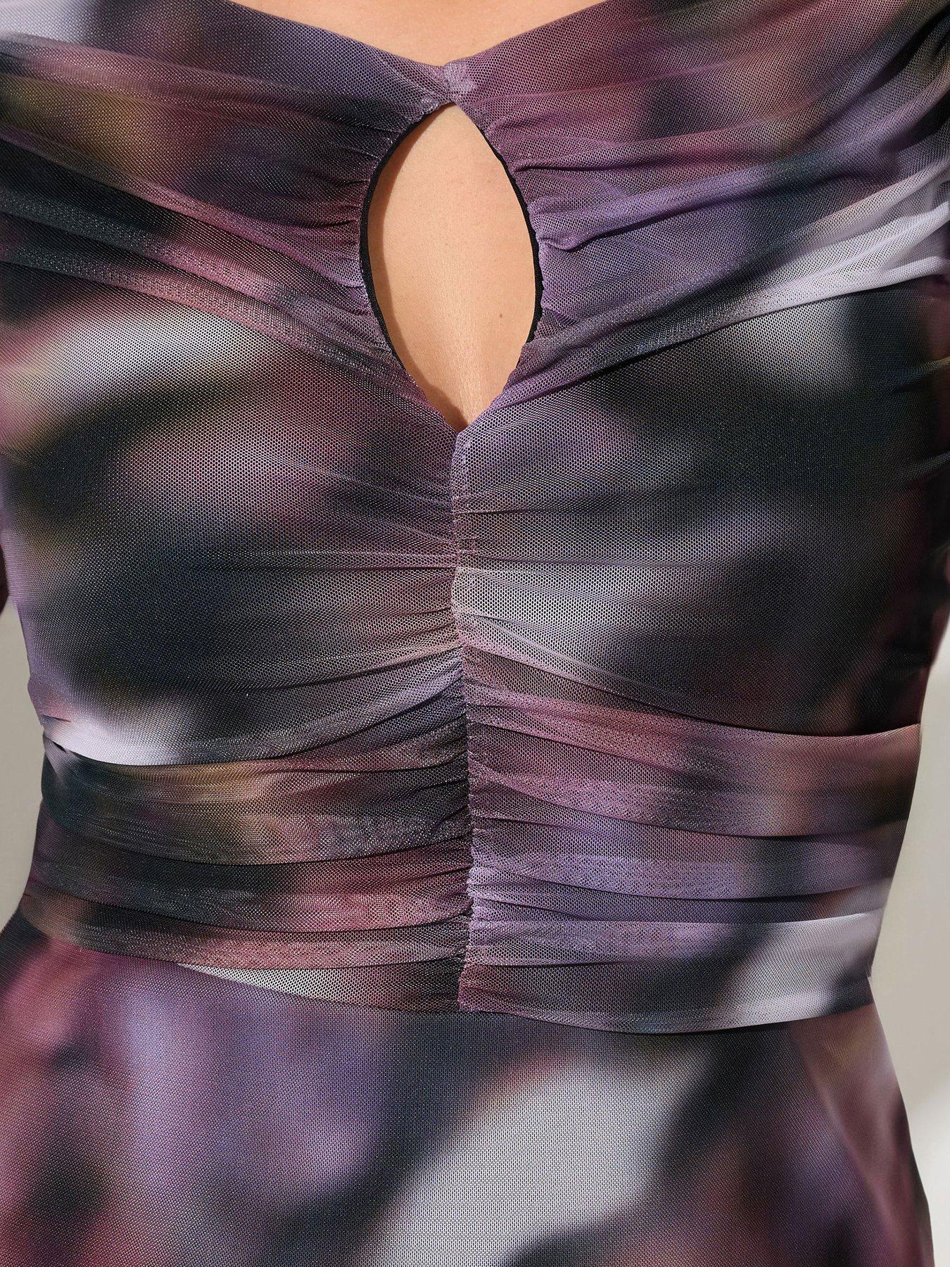 Image 4 of 4 of Yours Curve Blur Keyhole Mesh Dress - Purple