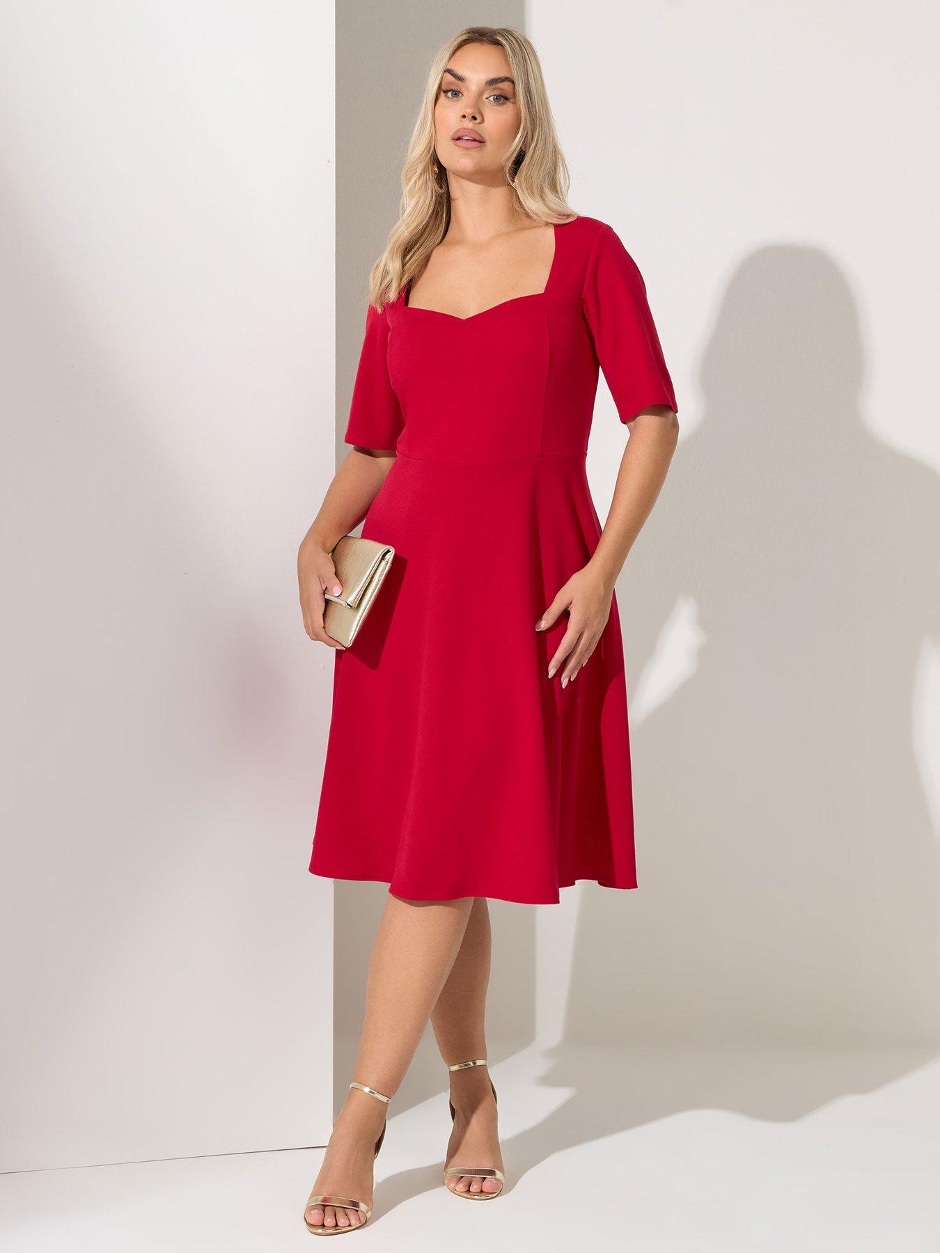 Yours Curve Panelled Skater Dress - Red