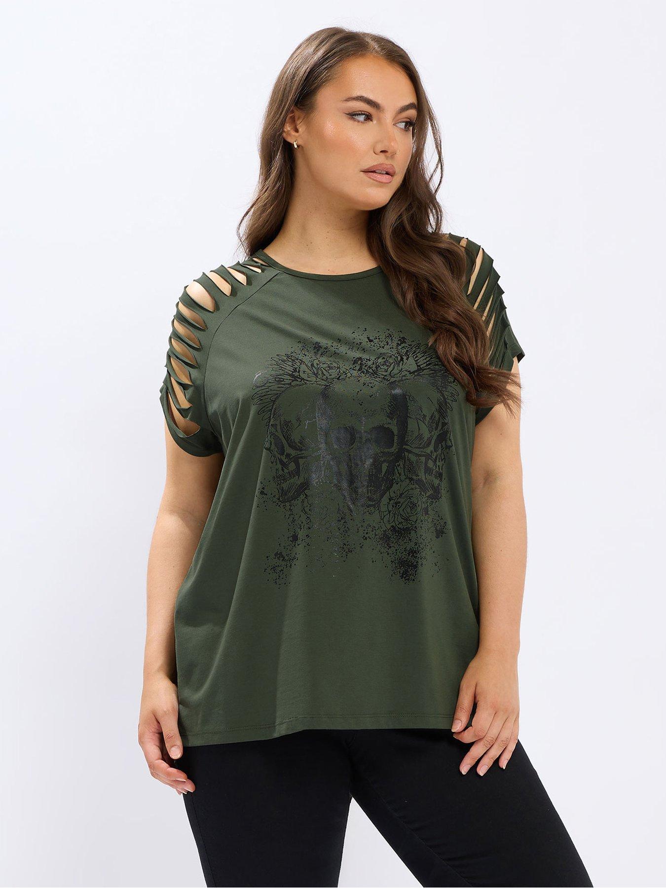 Yours Curve Skull Slash Top - Green