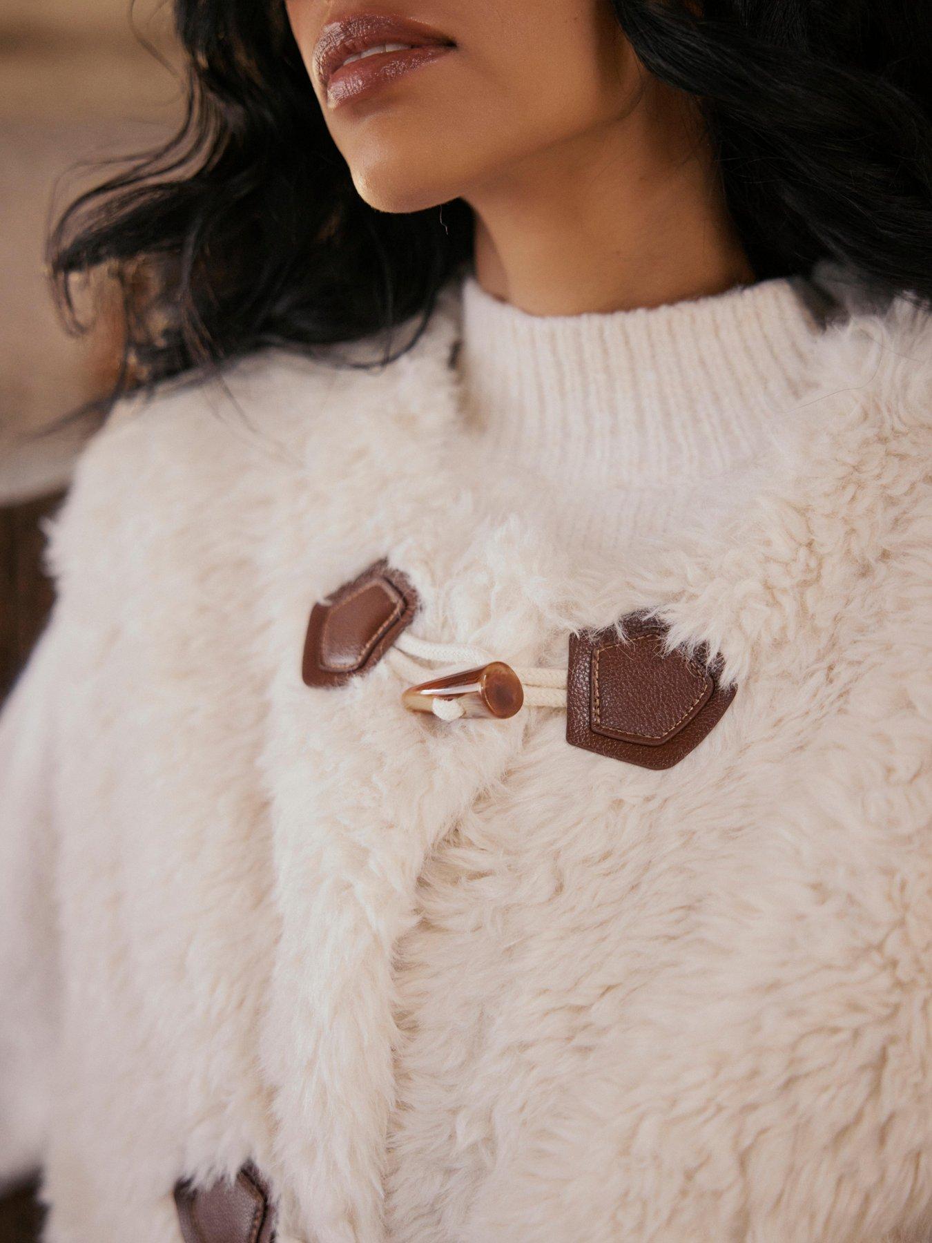 Image 3 of 5 of Mint Velvet Cream Faux Fur Toggle Gilet - Beige