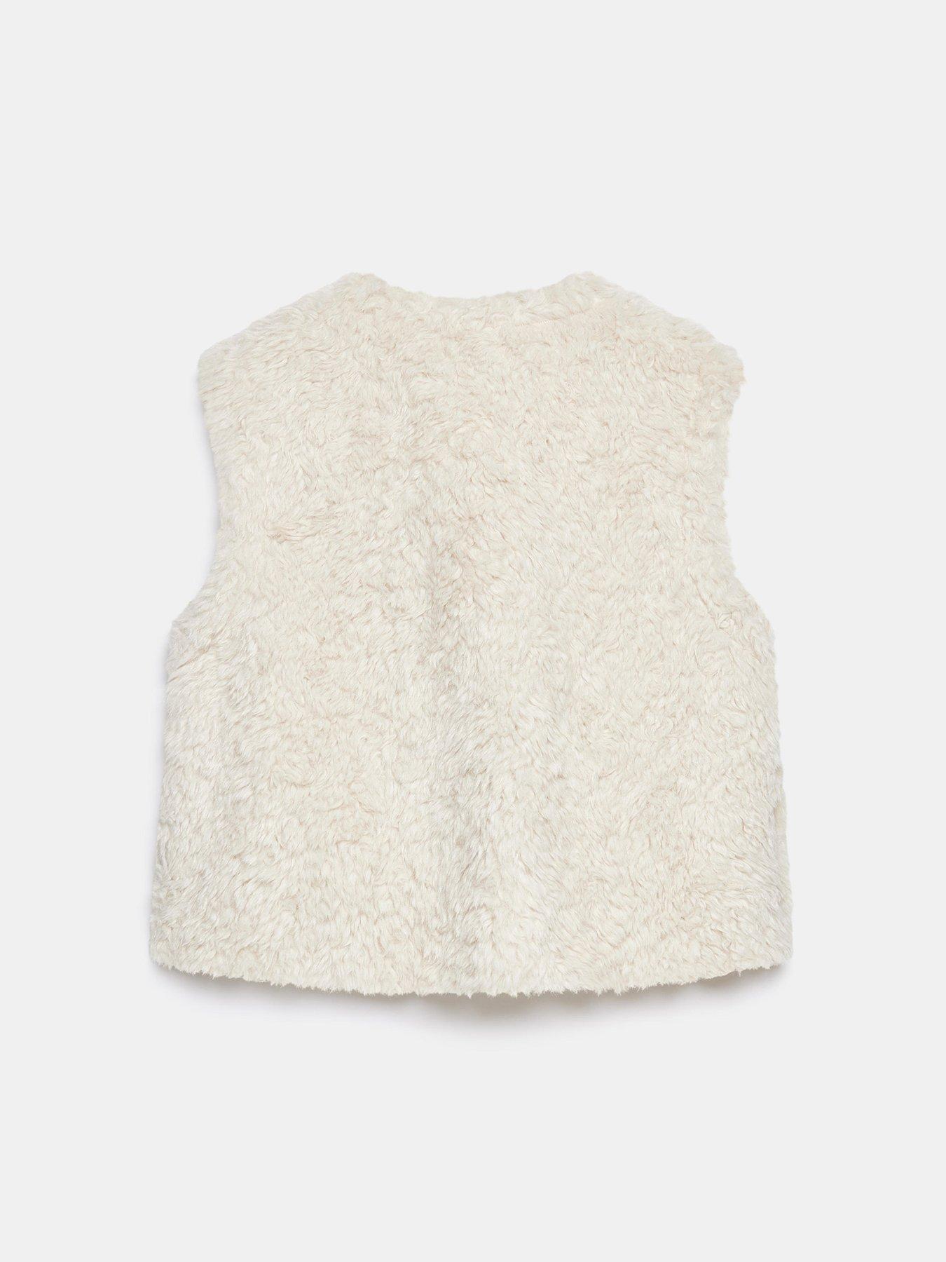 Image 5 of 5 of Mint Velvet Cream Faux Fur Toggle Gilet - Beige