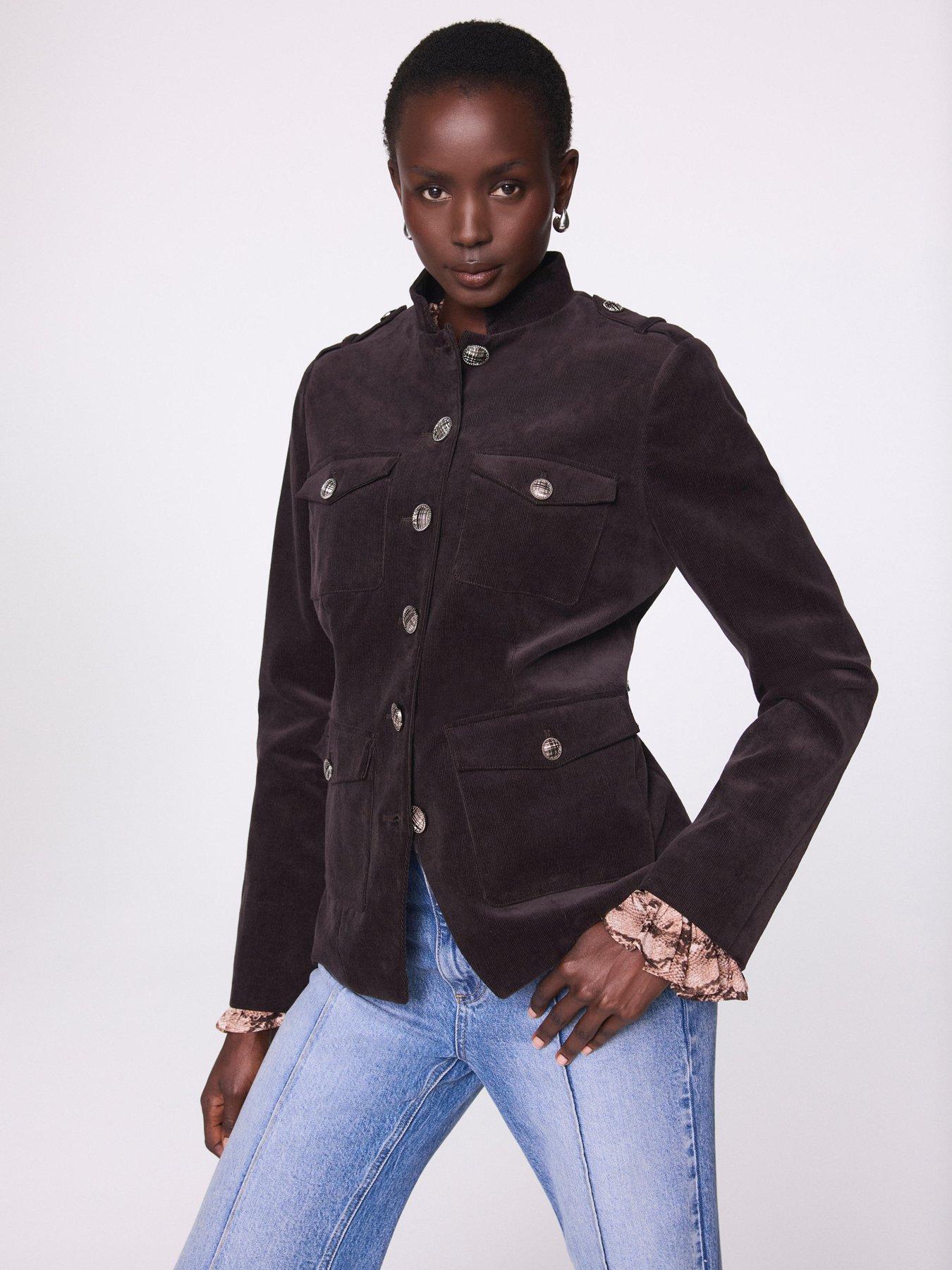 Mint Velvet Chocolate Cord Military Jacket - Brown