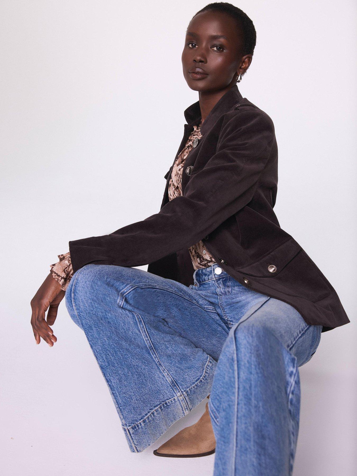 Image 3 of 6 of Mint Velvet Chocolate Cord Military Jacket - Brown