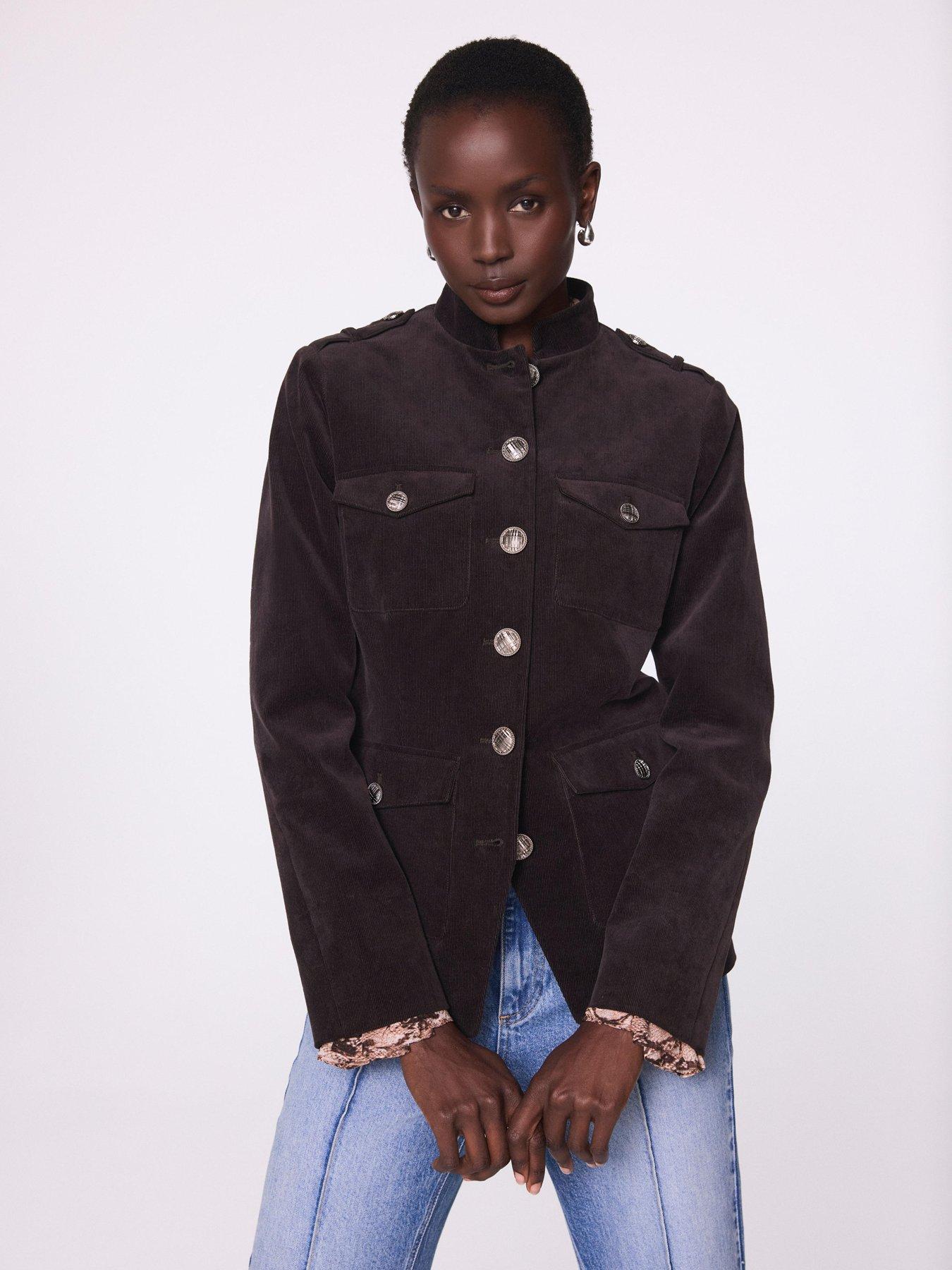 Image 4 of 6 of Mint Velvet Chocolate Cord Military Jacket - Brown