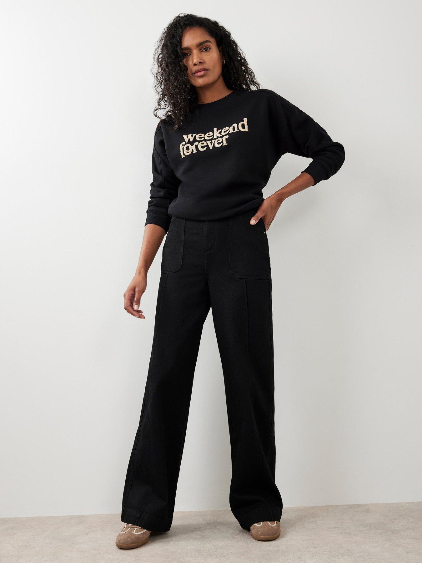 Image 4 of 6 of Mint Velvet Pull On Wide Jean - Black