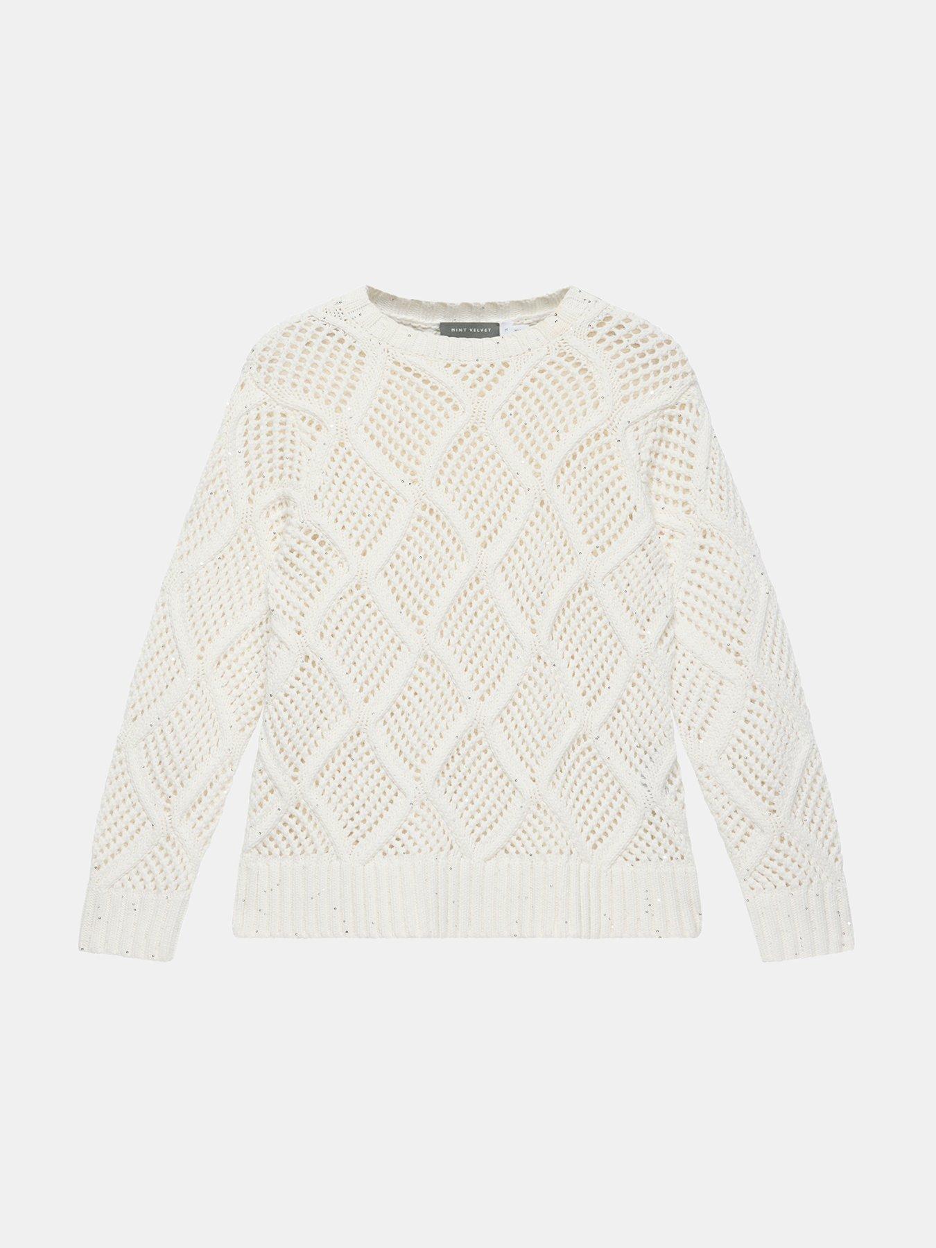 Image 5 of 6 of Mint Velvet Cream Sequin Stitch Jumper - White