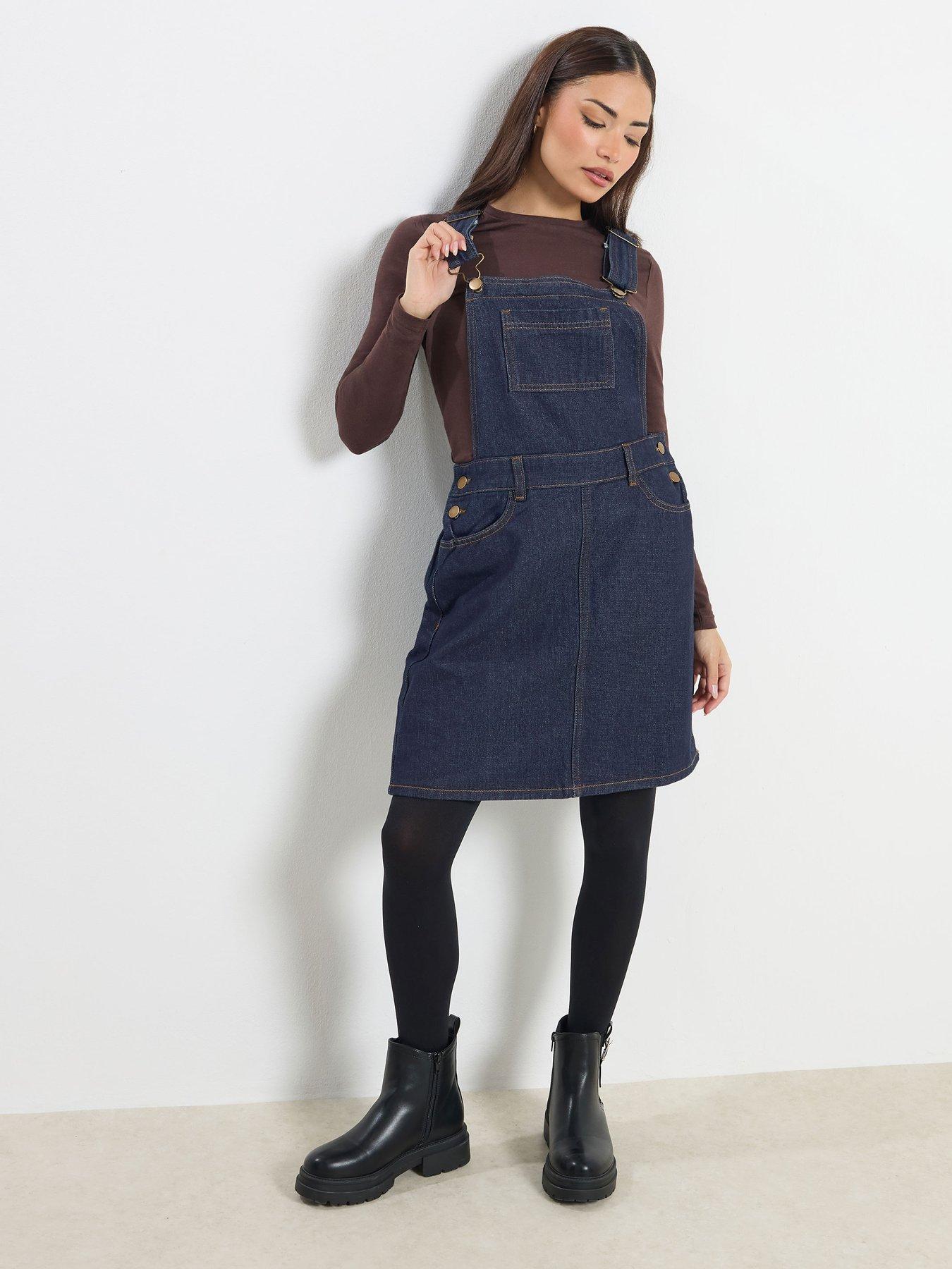 Image 3 of 4 of PixieGirl Petite Denim Dungaree Mini Dress