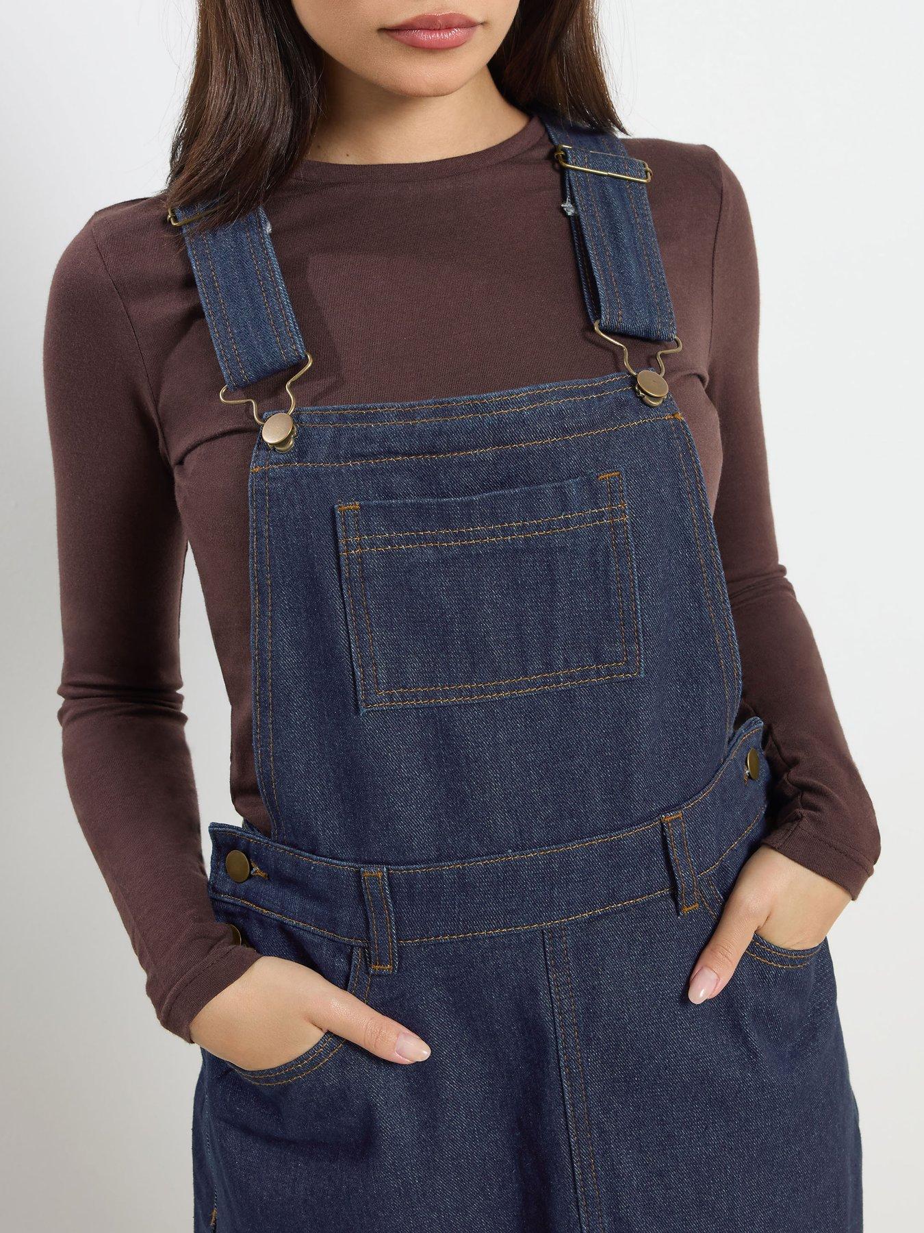Image 4 of 4 of PixieGirl Petite Denim Dungaree Mini Dress