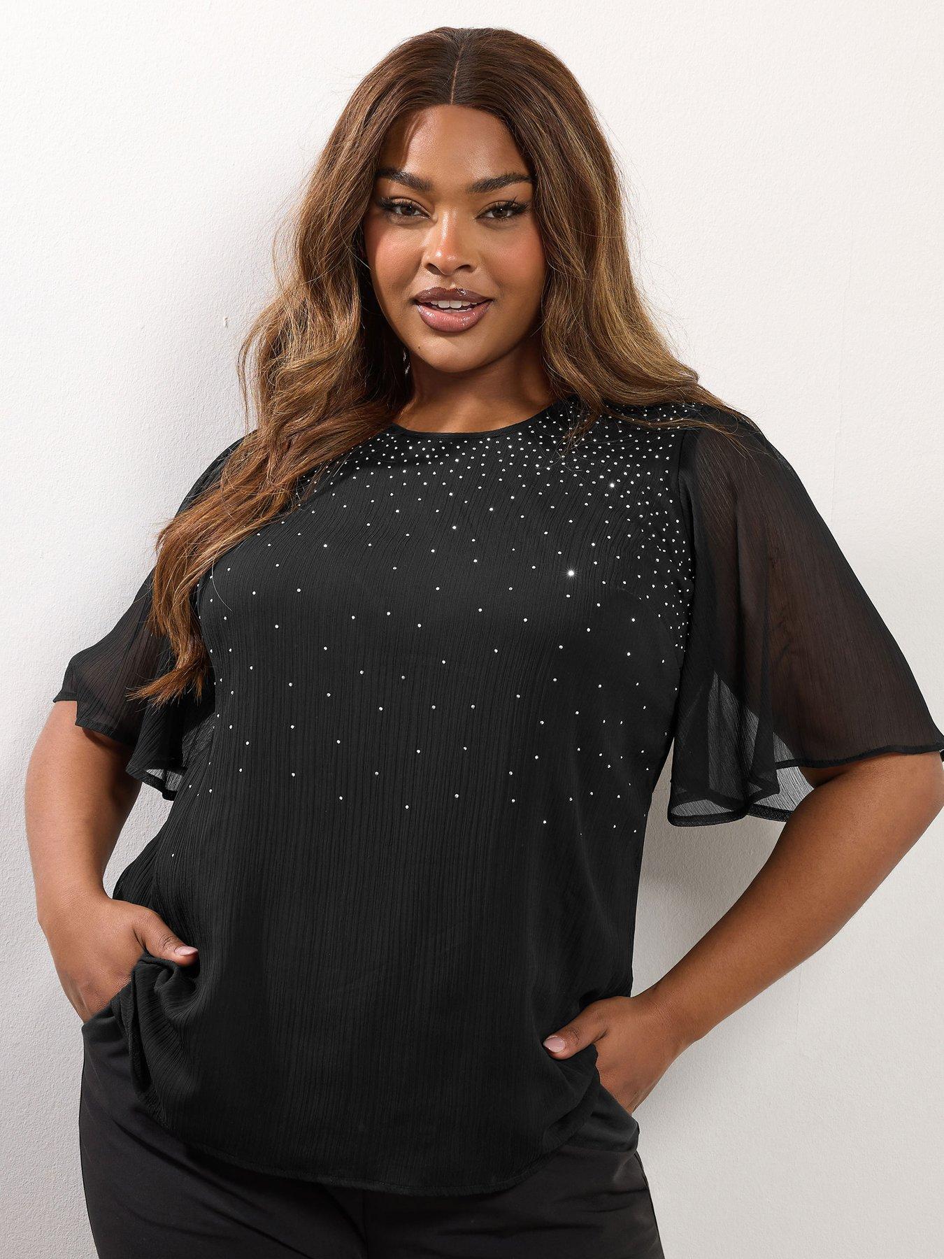 Yours Curve Diamante Trickle Blouse - Black