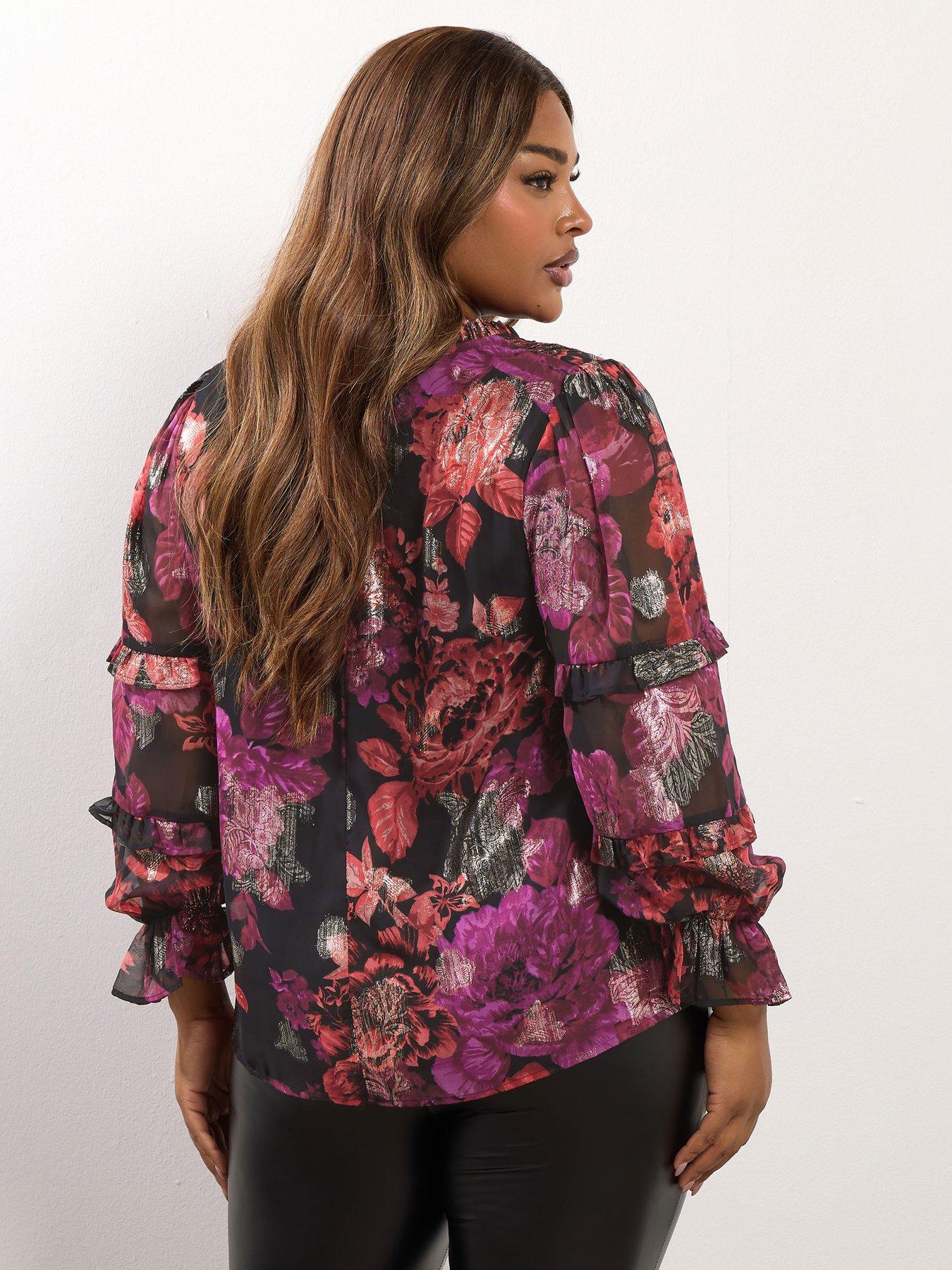 yours-curve-metallic-tie-neck-blouse-blackstillFront