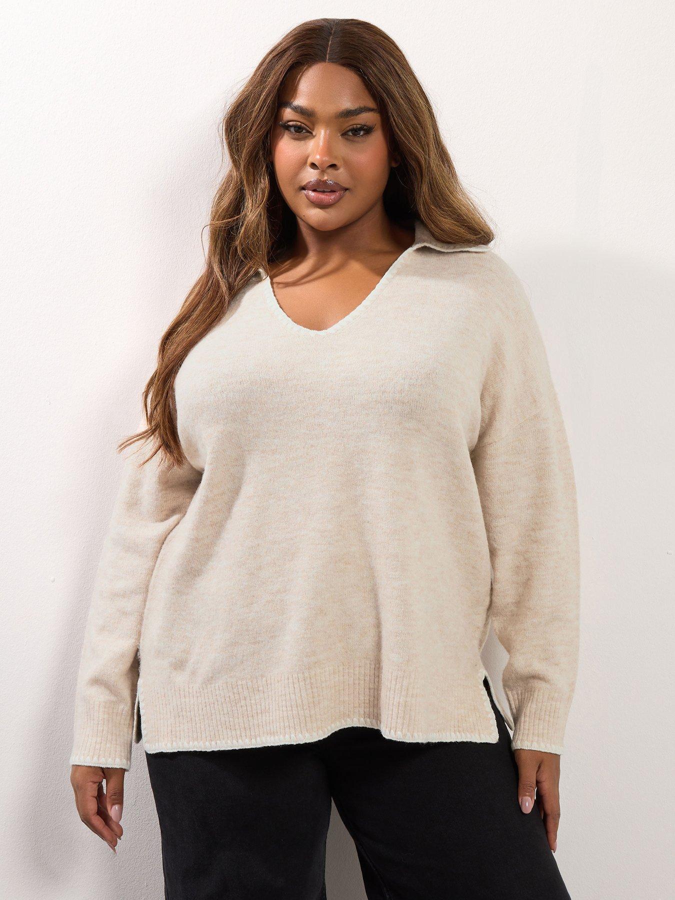 Yours Curve Collared Tipped Jumper - Pink