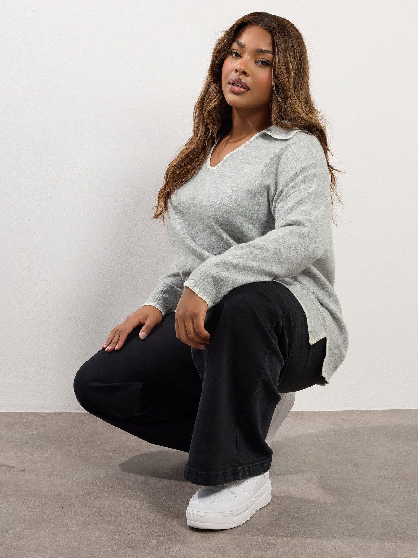 yours-curve-collared-tipped-jumper-grey