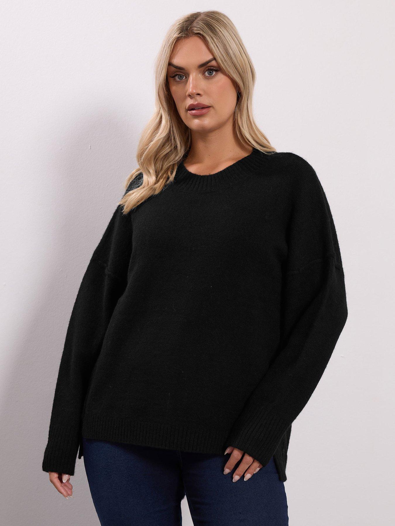 Yours Curve Drop Shoulder Seam Detail Jumper - Black